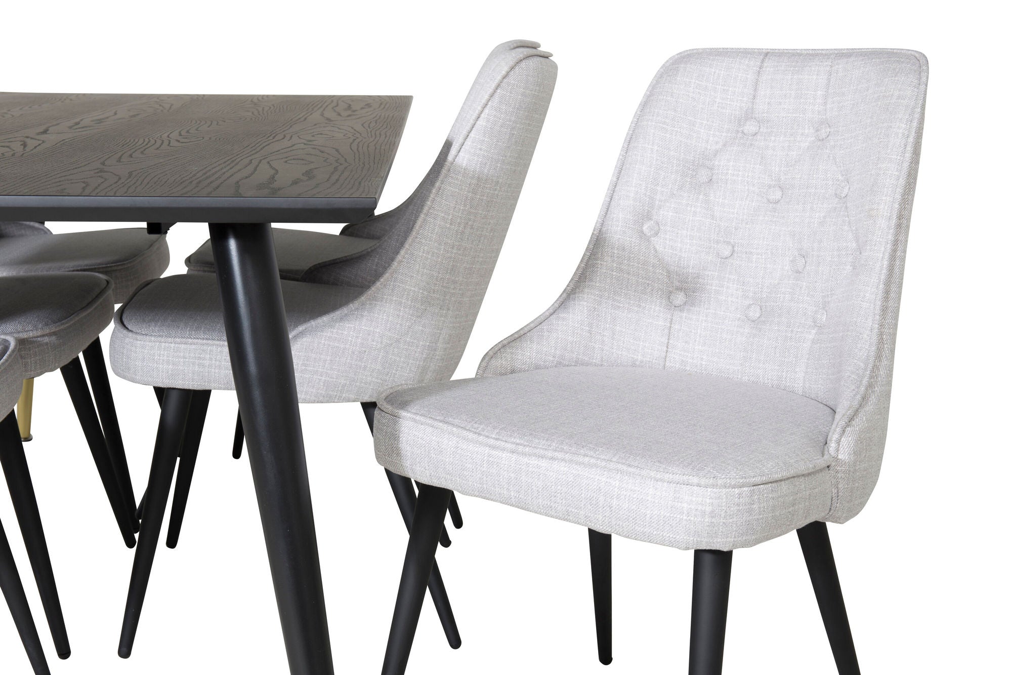 Venture Home Dipp spisebord - 180*90cm - Black / Black Brass+Velvet Deluxe Spisebordsstol - Black Legs - Light Grey Fabric_6