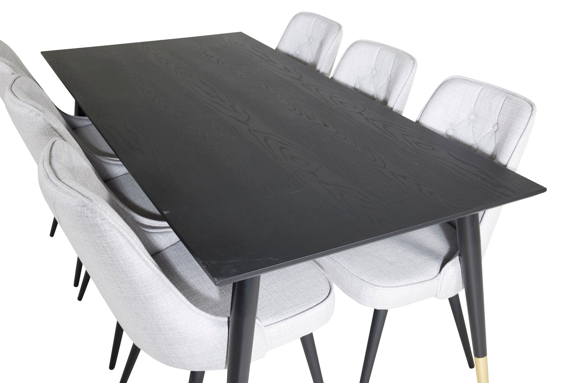 Venture Home Dipp spisebord - 180*90cm - Black / Black Brass+Velvet Deluxe Spisebordsstol - Black Legs - Light Grey Fabric_6