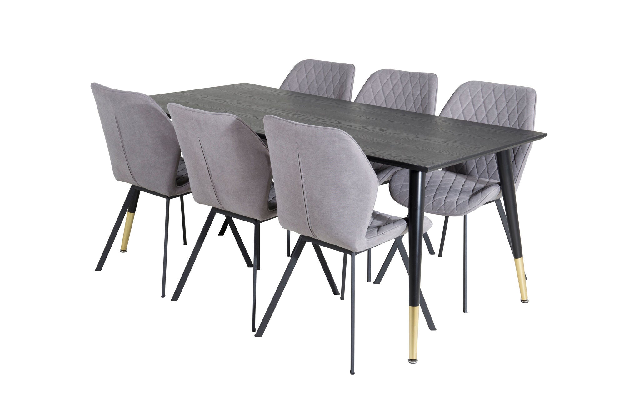 Venture Home Dipp spisebord - 180*90cm - Black / Black Brass+Gemma Spisebordsstol - Black Legs - Grey Fabric_6
