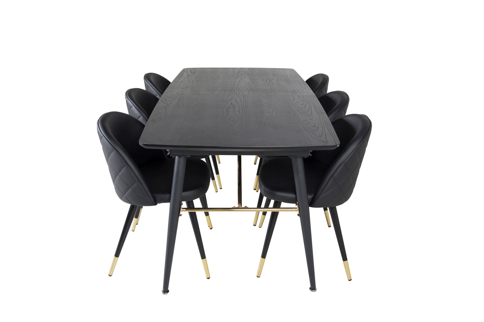 Venture Home Gold Extention bord - 180/220*85*H76 Black Veneer - Black legs - Brass details+Velvet Spisebordsstol w. Stiches - PU - Black / Black_6
