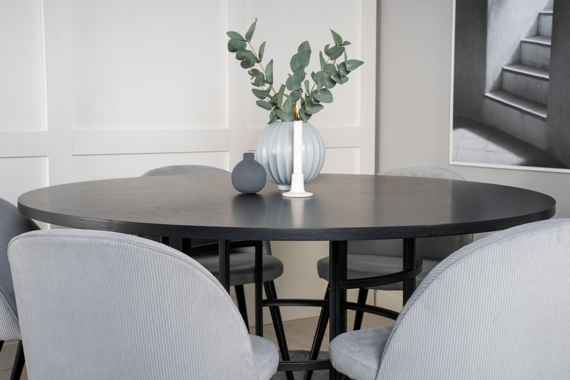 Venture Home Copenhagen - spisebord round - Black / Black+Velvet matstol - Manchester - Svart / Ljusgrå_6