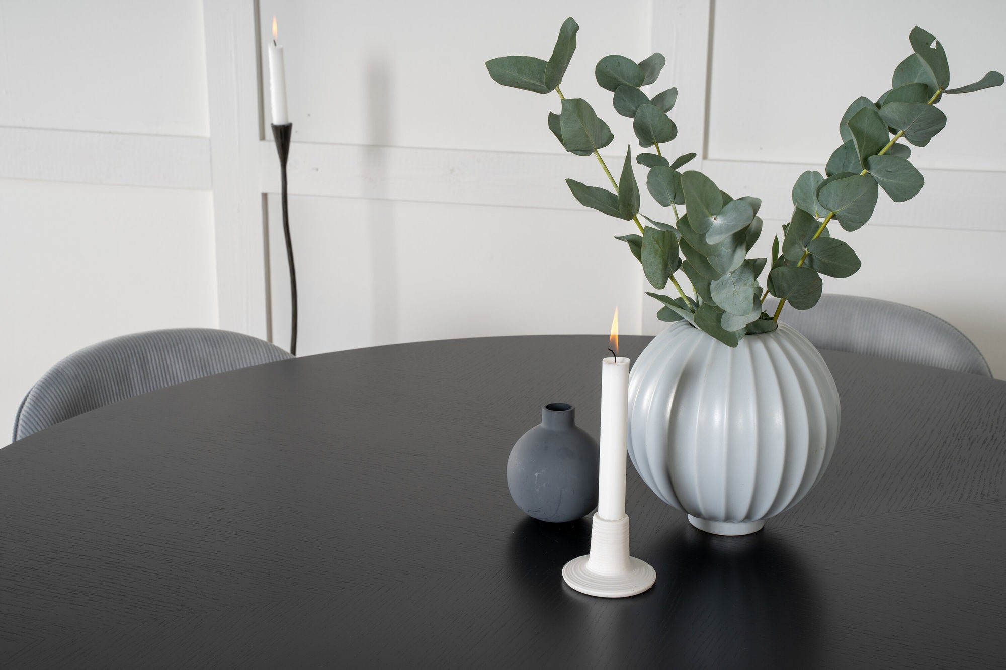 Venture Home Copenhagen - spisebord round - Black / Black+Velvet matstol - Manchester - Svart / Ljusgrå_6