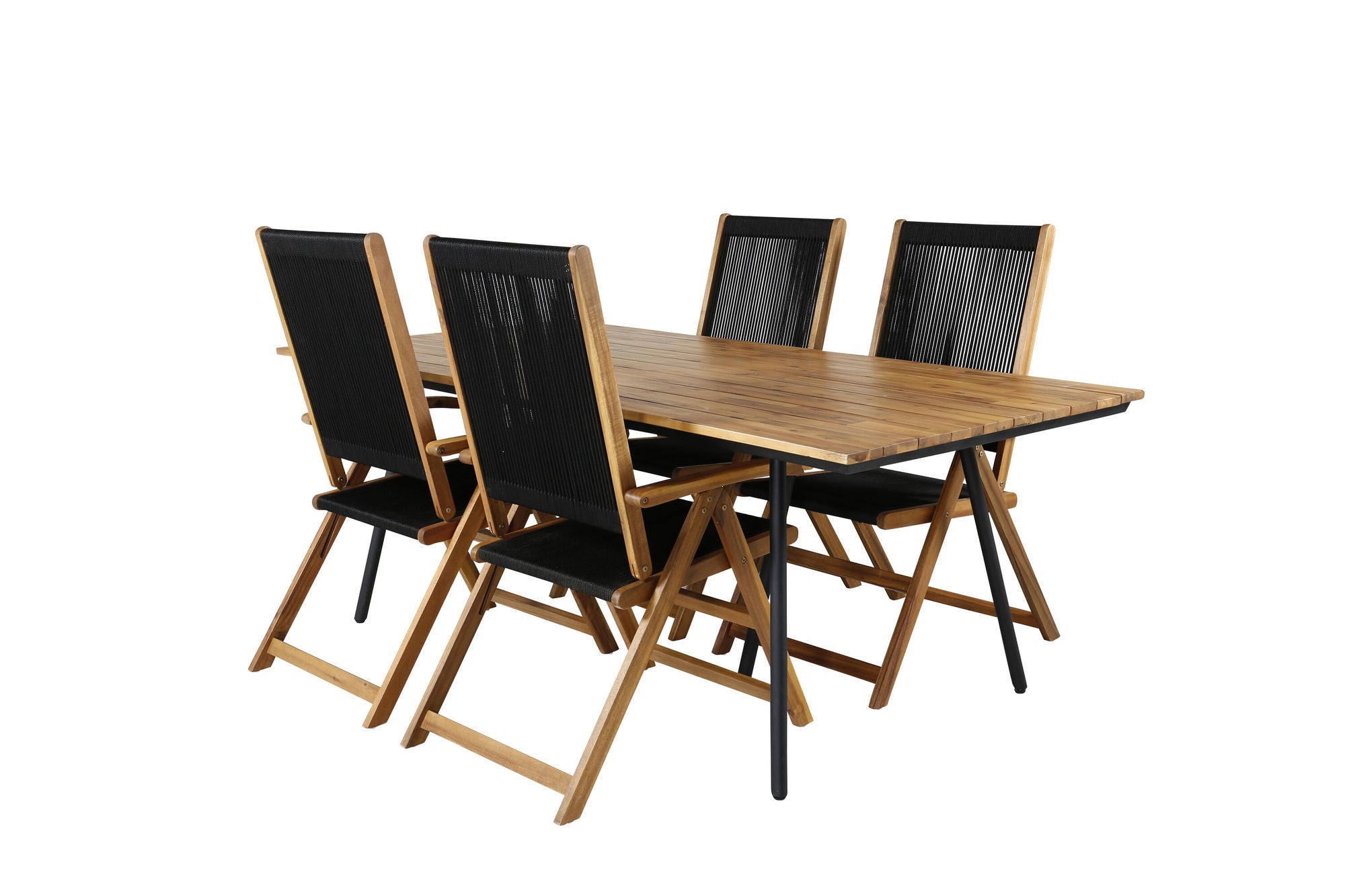 Venture Home Chan spisebord - Black Steel / Acacia (teak look) - 200cm+Little John foldable stol - Rope / Acacia_4