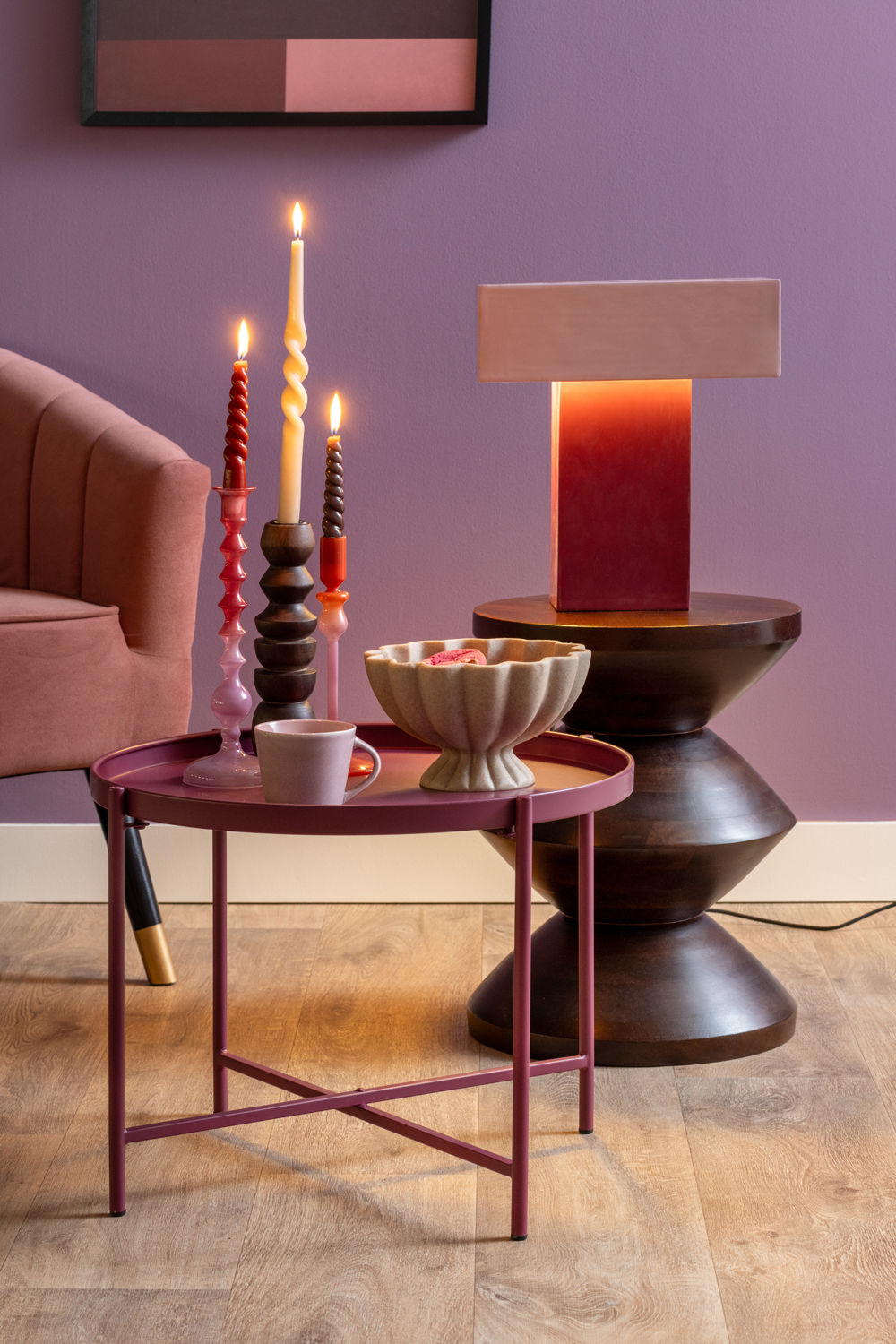 LEITMOTIV Table lamp Grato Recto dark mauve w. soft lavender