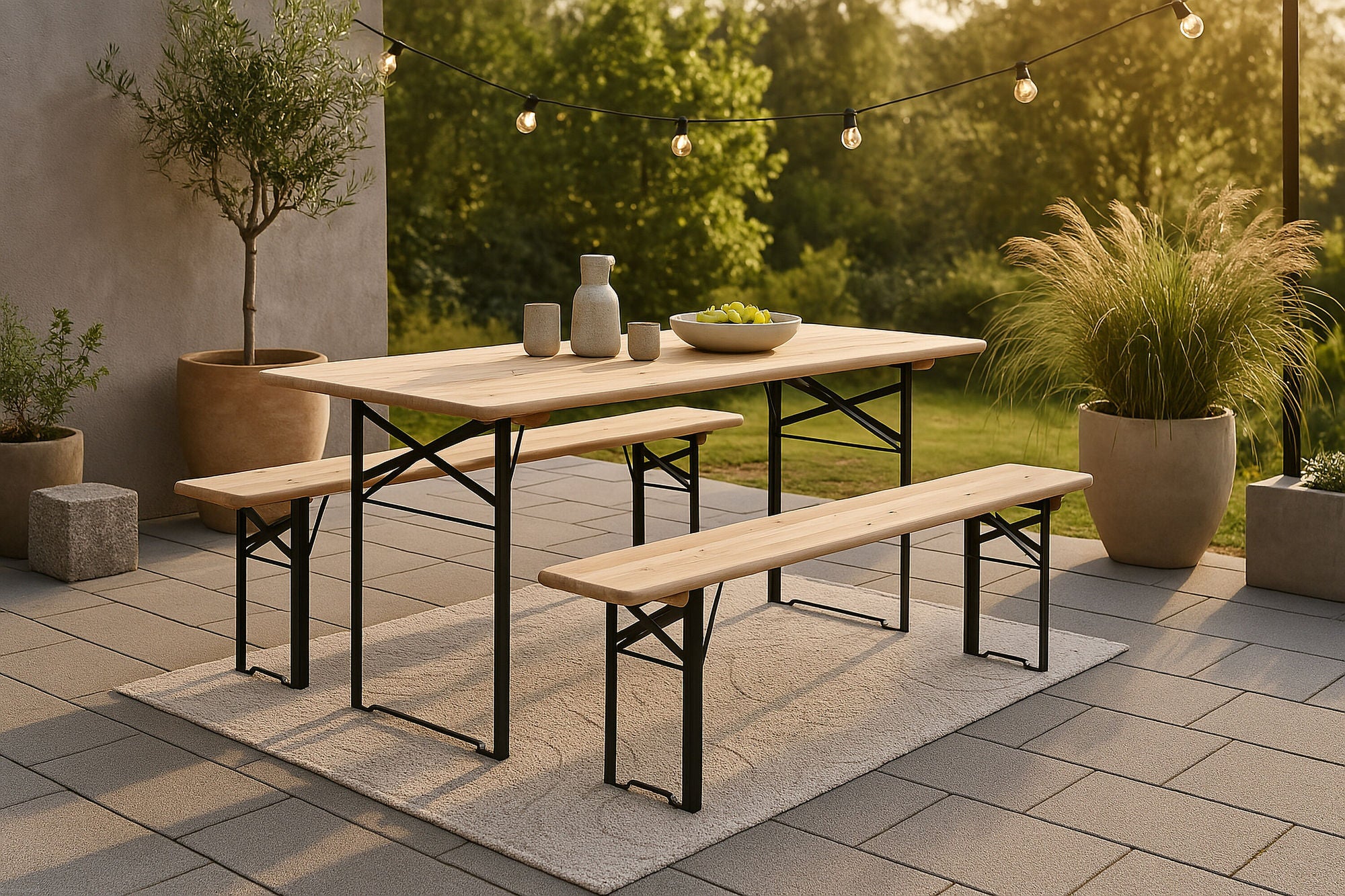 Venture Home Guniess - Foldable bord + benches - Black , Wood