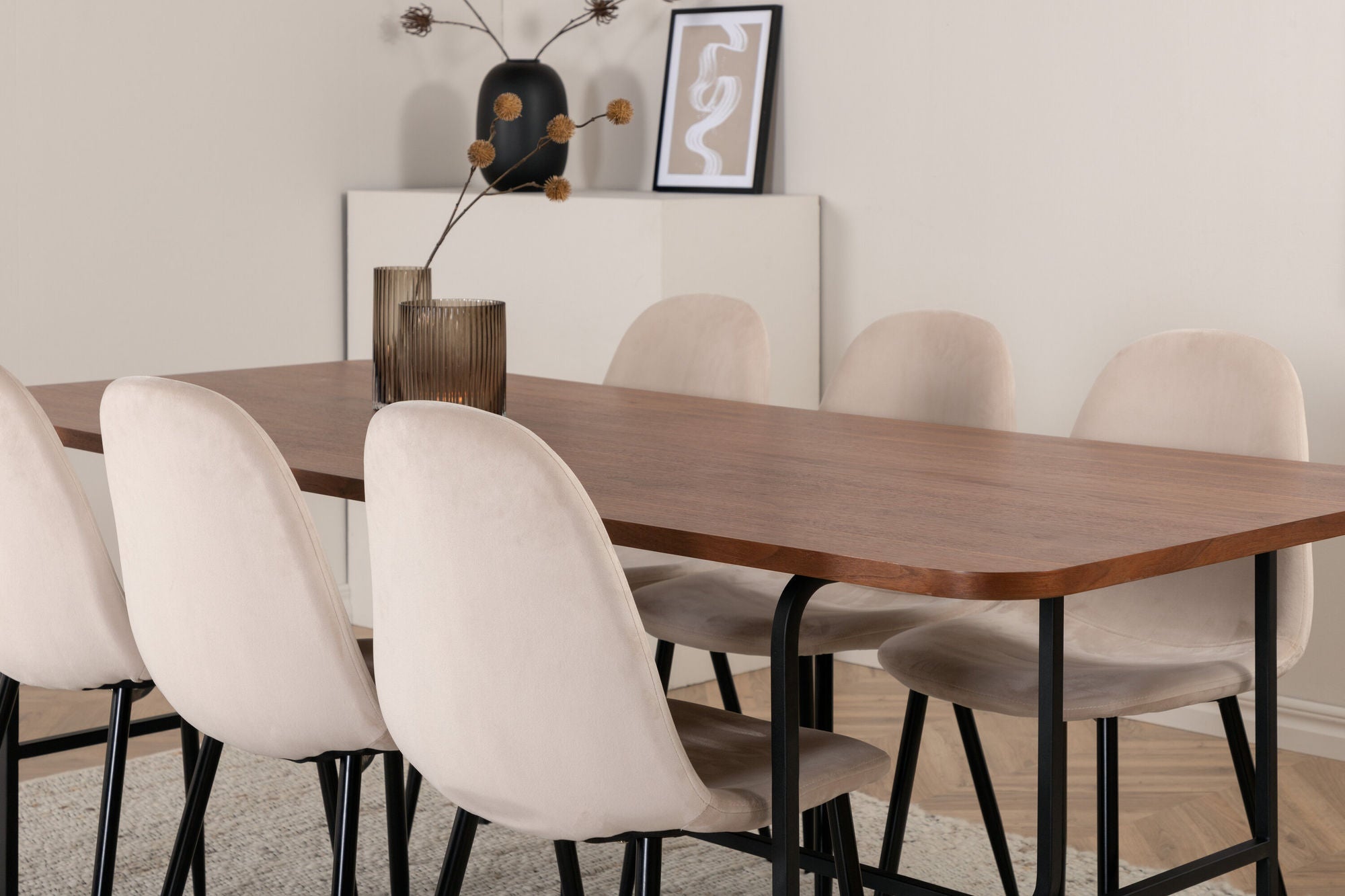 Venture Home Uno spisebord - Black / Walnut Veneer+Polar Spisebordsstol- Black legs / Beige Velvet (ersätter 19902-880)_6