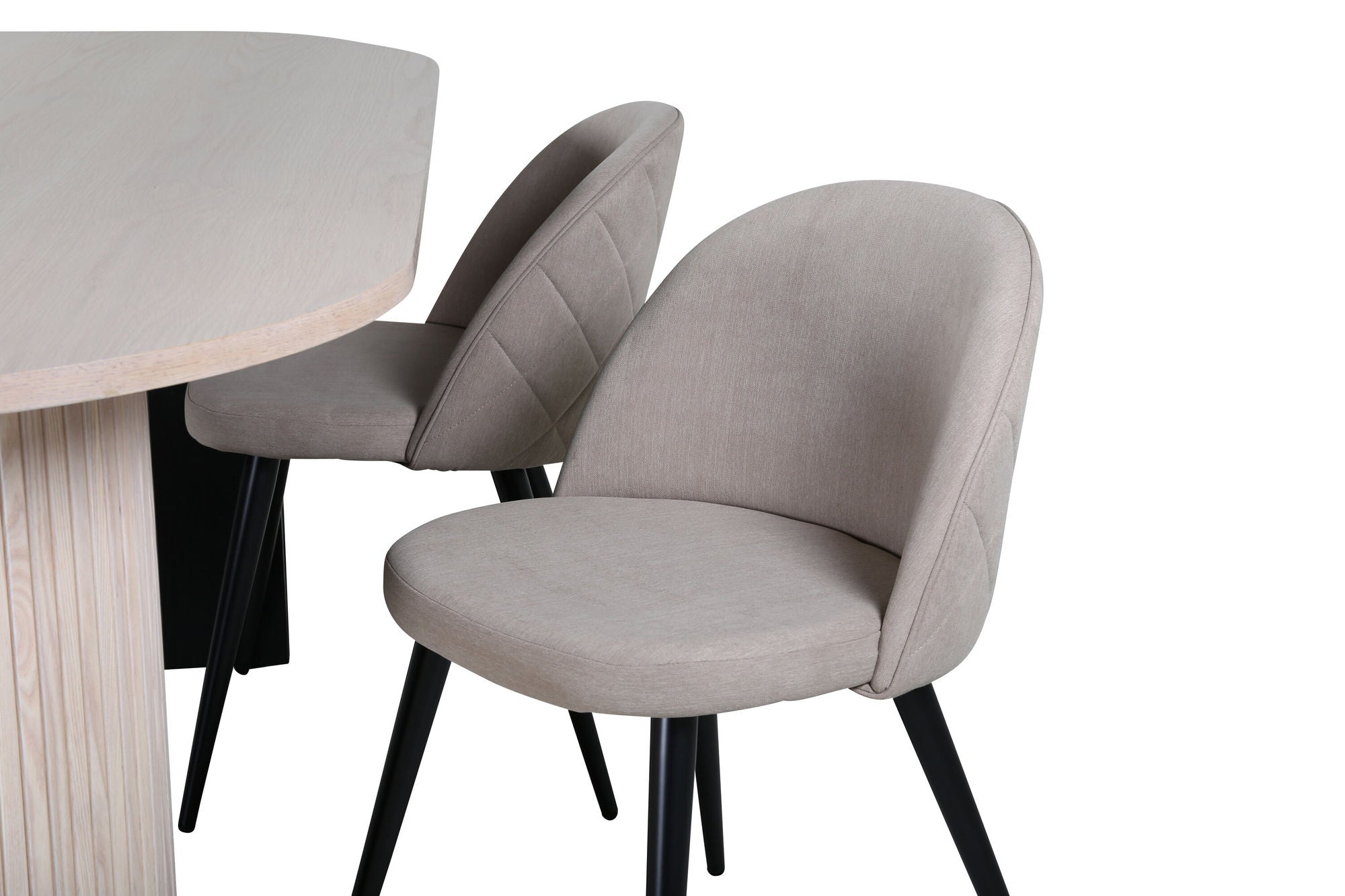 Venture Home Bianca Oval spisebord , White Wash Black Veneer+Velvet Stitches stol , Black Beige Fabric (Polyester linen )_4