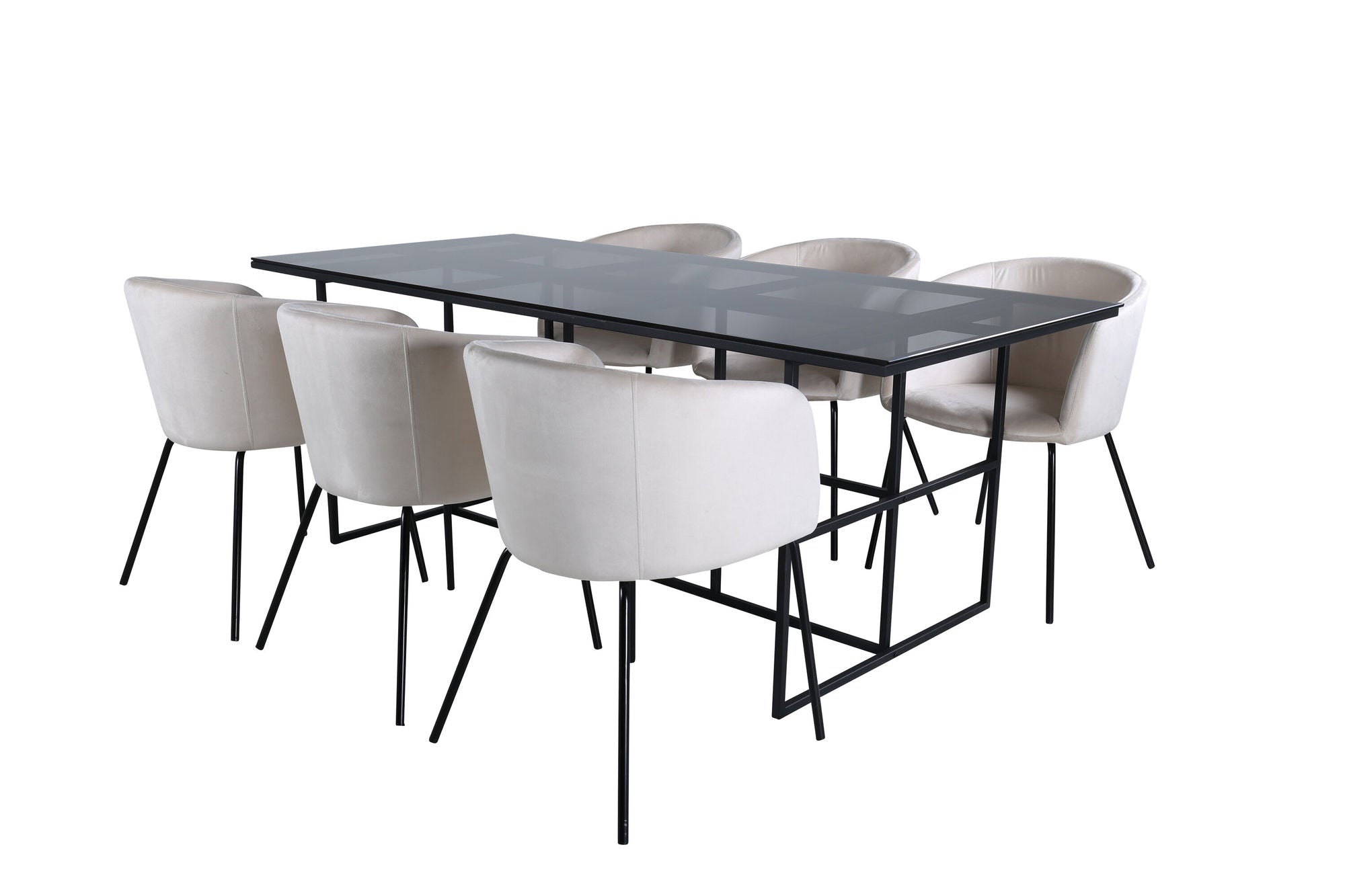 Venture Home Leif spisebord , Black Black smoked smoked Glass+Berit stol , Black Beige Velvet_6