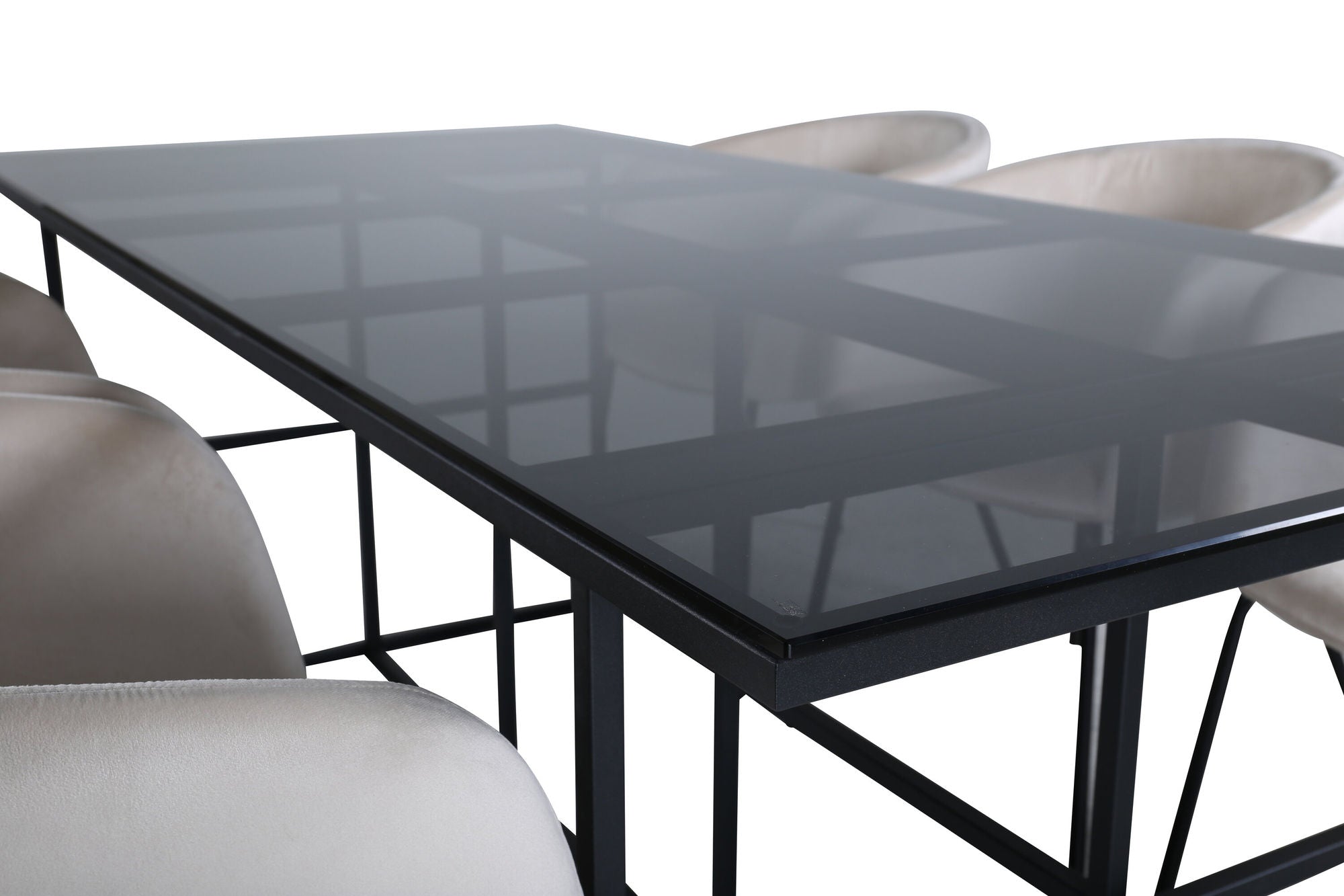 Venture Home Leif spisebord , Black Black smoked smoked Glass+Berit stol , Black Beige Velvet_6