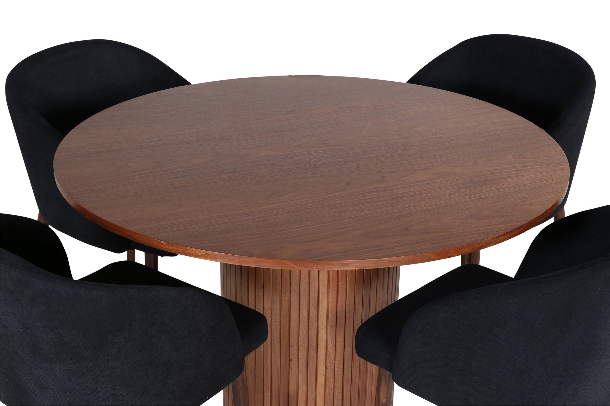 Venture Home Bianca rund spisebord - Walnut / Black Veneer+Arch Spisebordsstol - Walnut Legs - Black Fabric_4