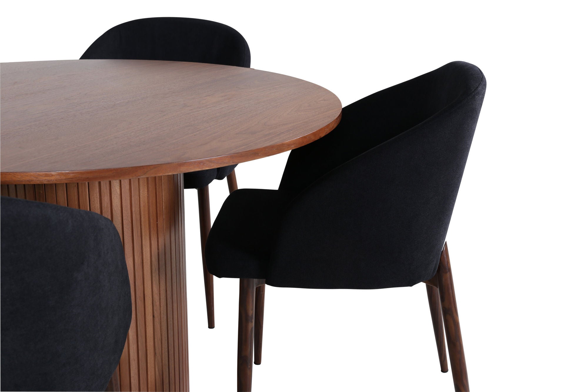 Venture Home Bianca rund spisebord - Walnut / Black Veneer+Arch Spisebordsstol - Walnut Legs - Black Fabric_4