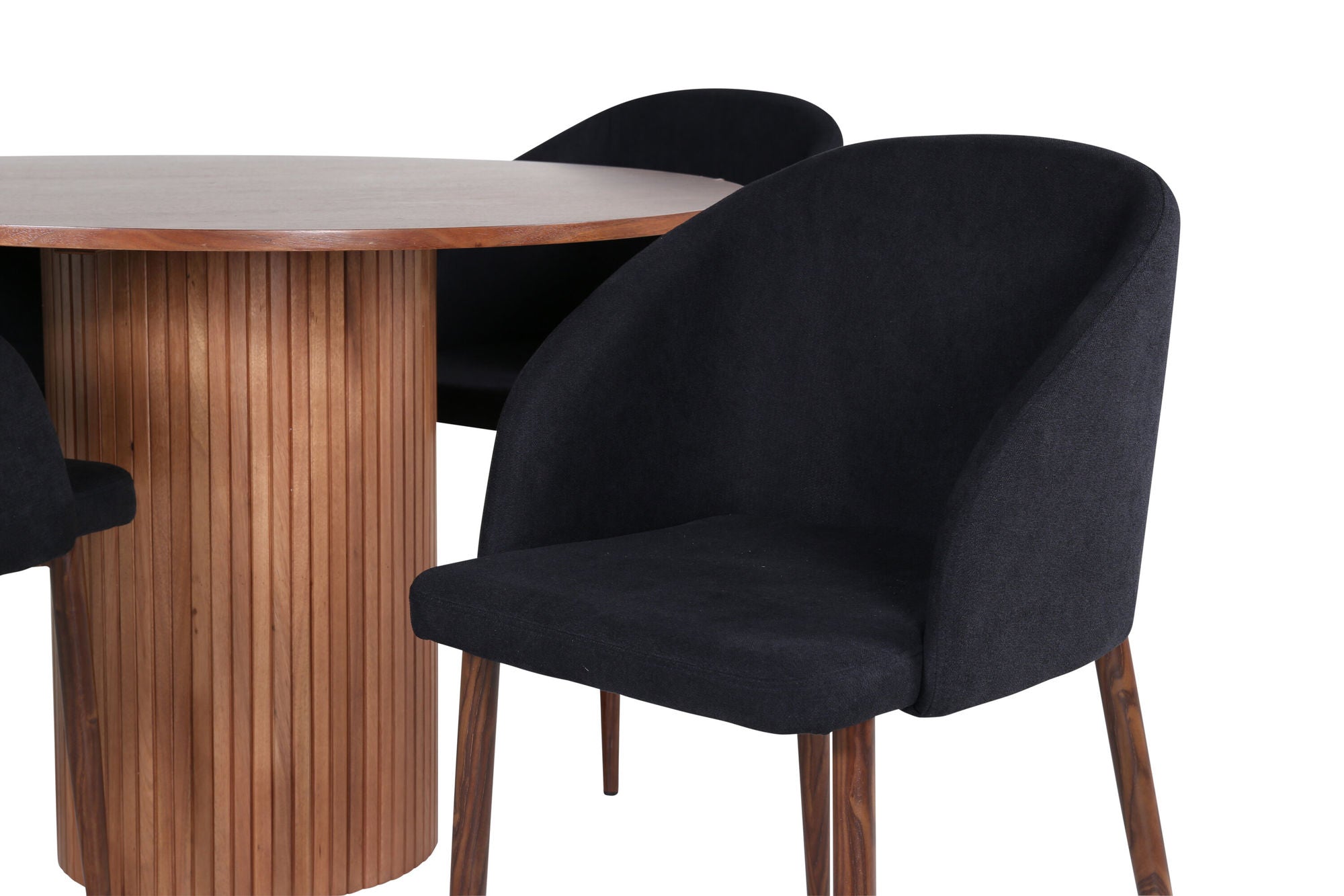 Venture Home Bianca rund spisebord - Walnut / Black Veneer+Arch Spisebordsstol - Walnut Legs - Black Fabric_4