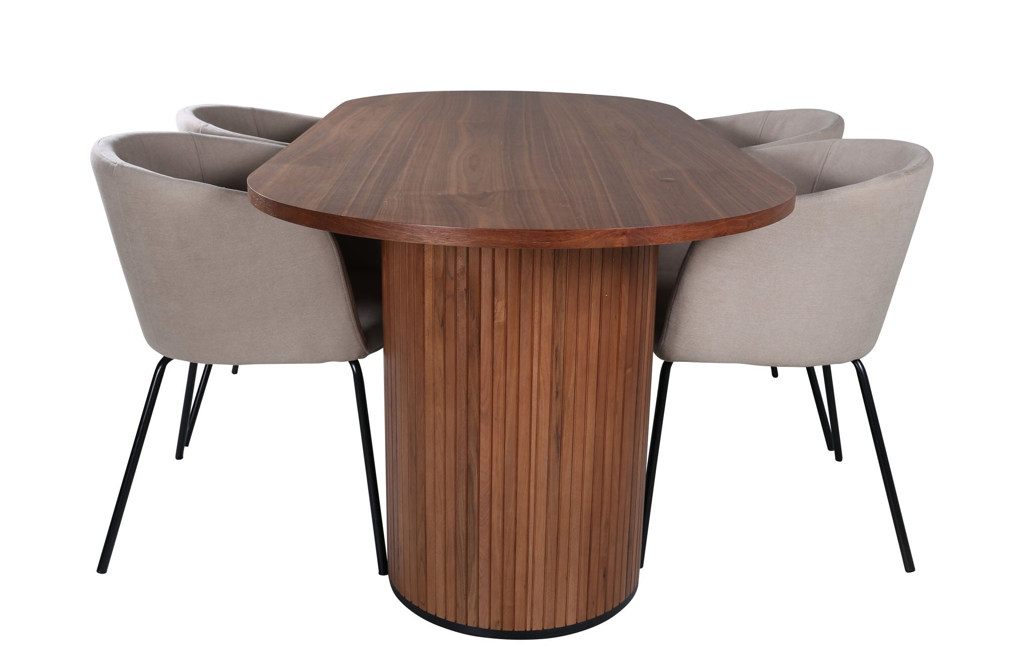 Venture Home Bianca Oval spisebord , Walnut Black Veneer+Berit stol , Black Beige Fabric (Polyester linen )_4