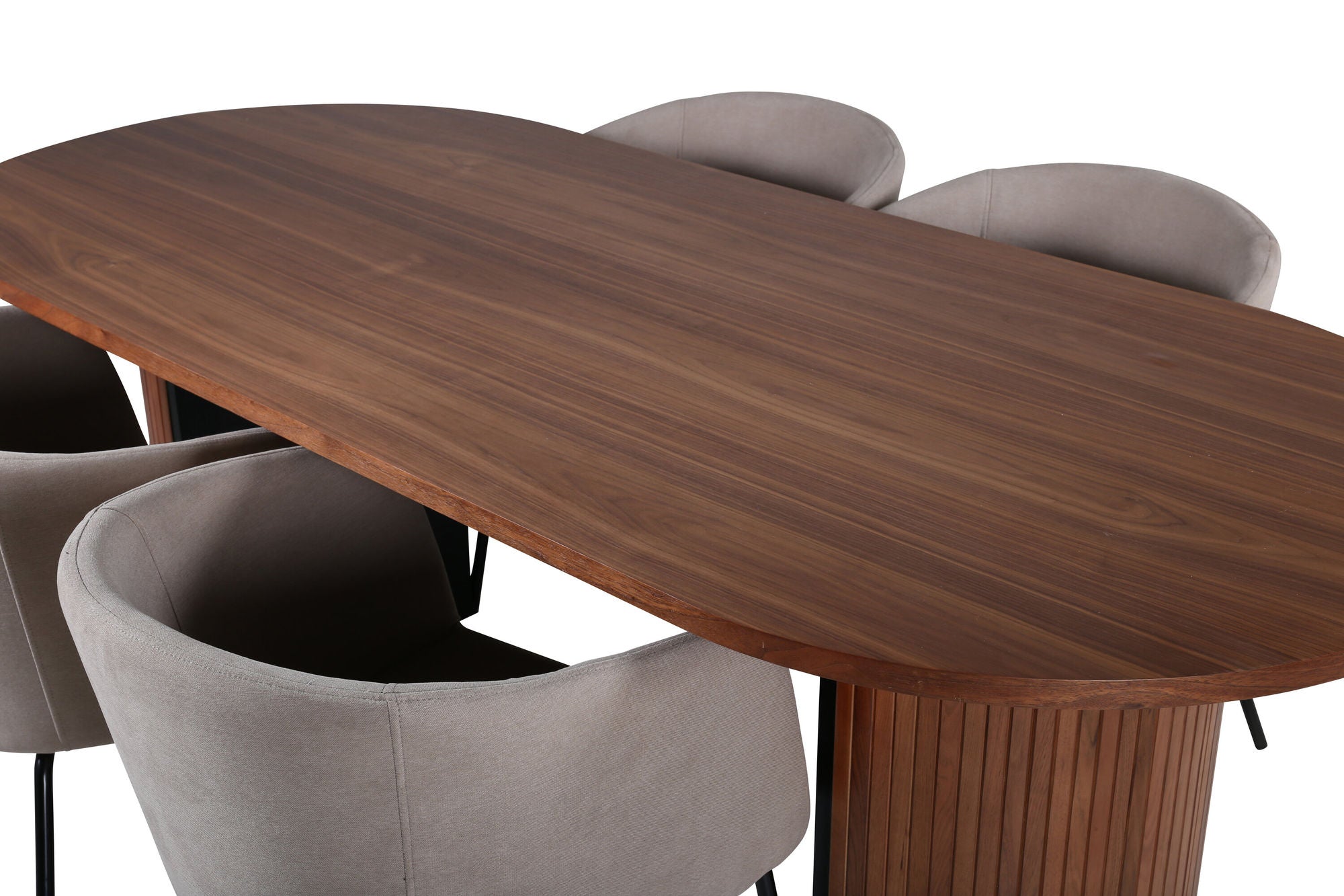 Venture Home Bianca Oval spisebord , Walnut Black Veneer+Berit stol , Black Beige Fabric (Polyester linen )_4