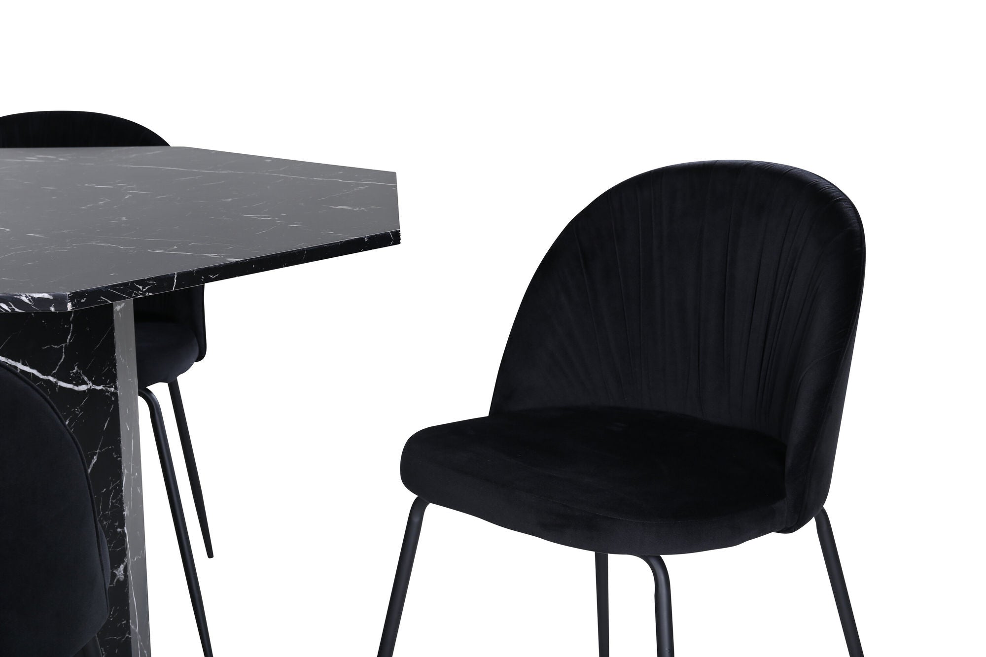 Venture Home Marbs rund spisebord , Black Black Glass Marble+Wrinkles Spisebordsstol , Black Legs , Black Velvet_4