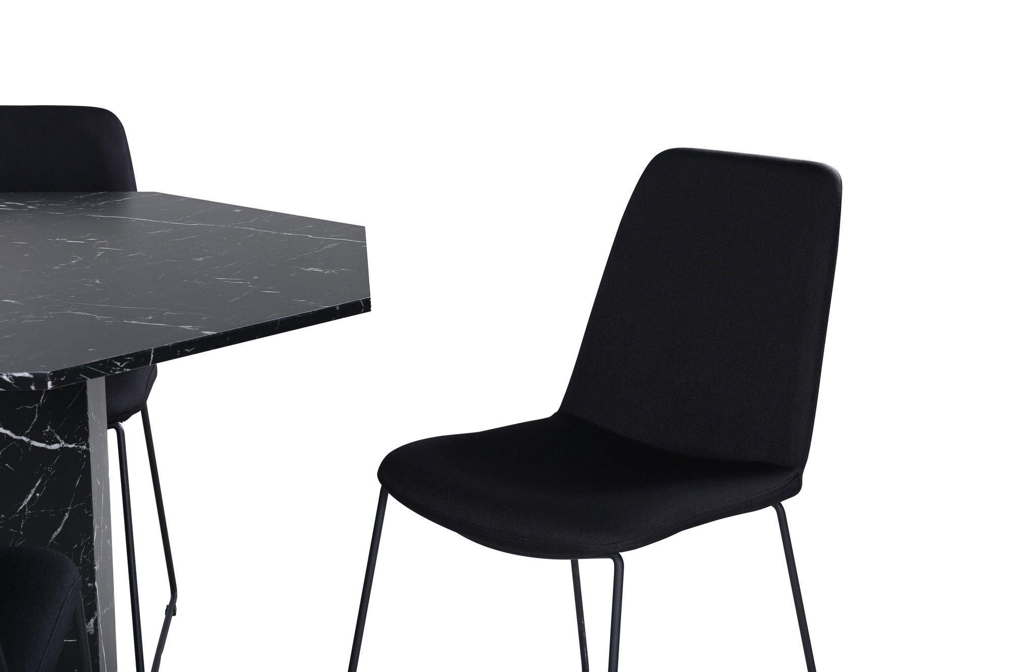 Venture Home Marbs rund spisebord , Black Black Glass Marble+Muce Spisebordsstol , Black Legs , Black Fabric_4