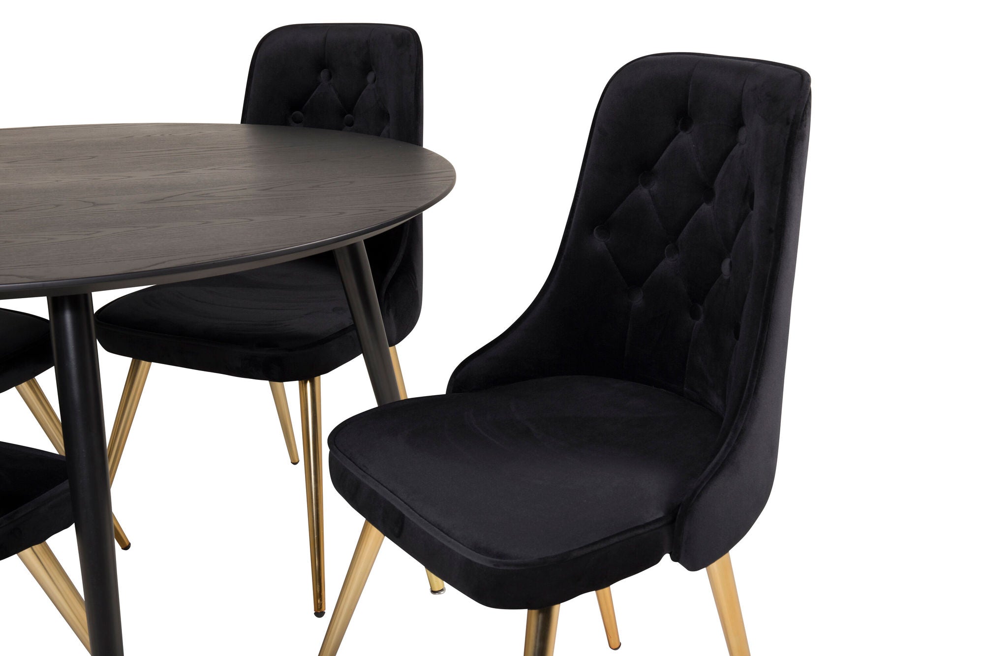 Venture Home Dipp spisebord - 115cm - Black Veneer / black legs w brass dipp - Velvet Deluxe stol - Black/Matt Brass Leg 4