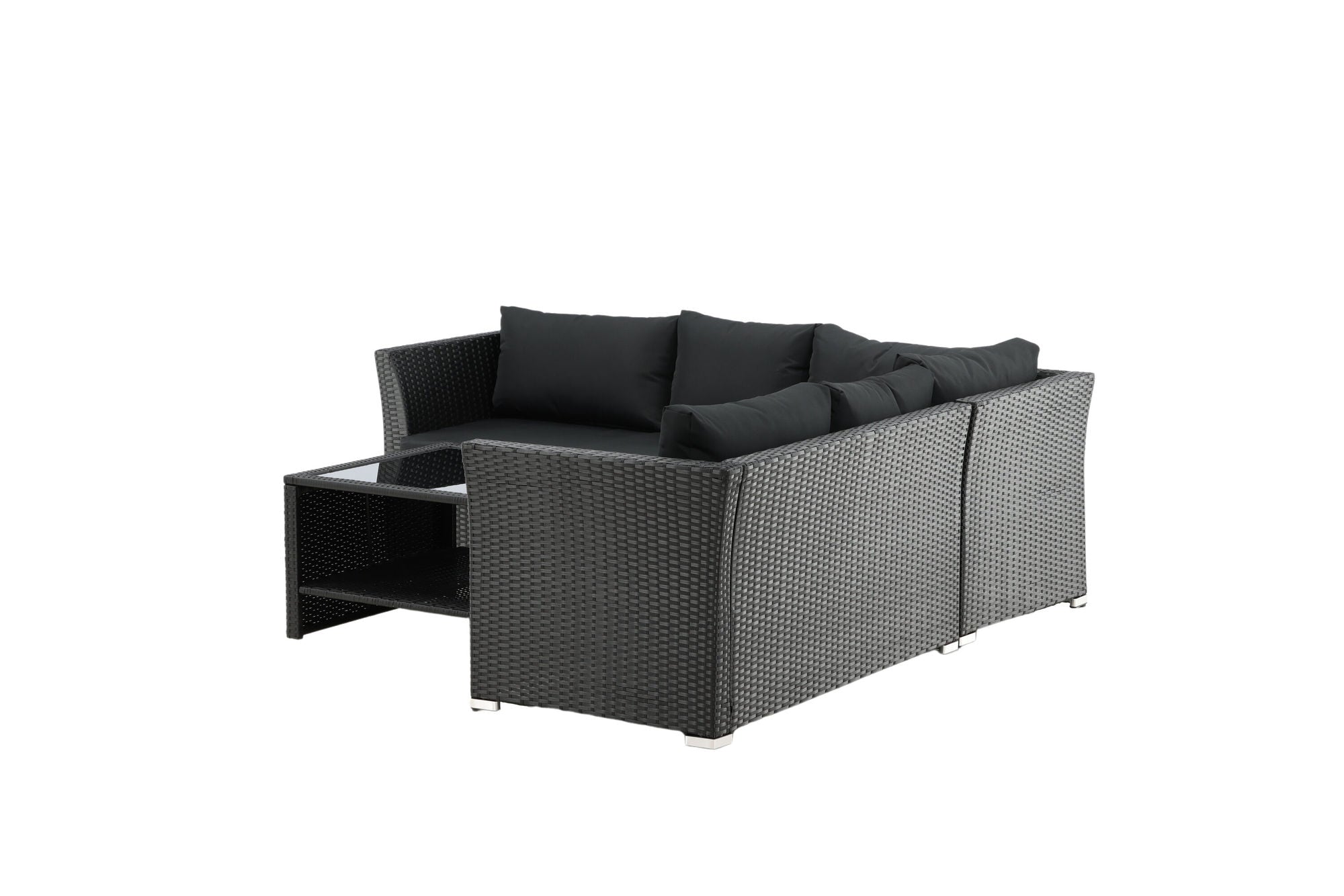 Venture Home Haiti Sofa Set - Black Wicker / Black Cushion