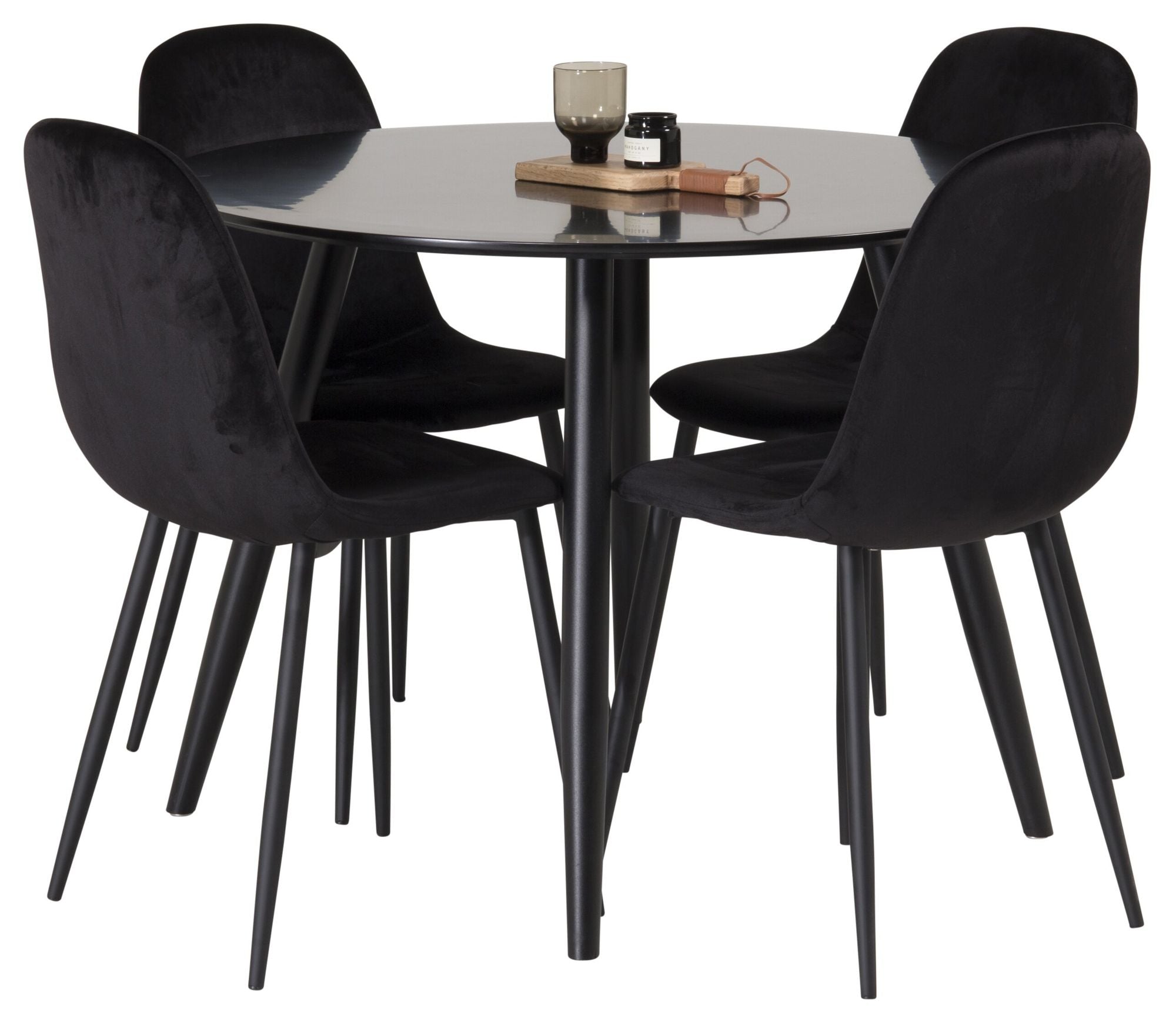 Venture Home Plaza Runt Matbord - Svart / Svart - ø100*H75 +Polar Spisebordsstol - Black legs / Black Velvet _4