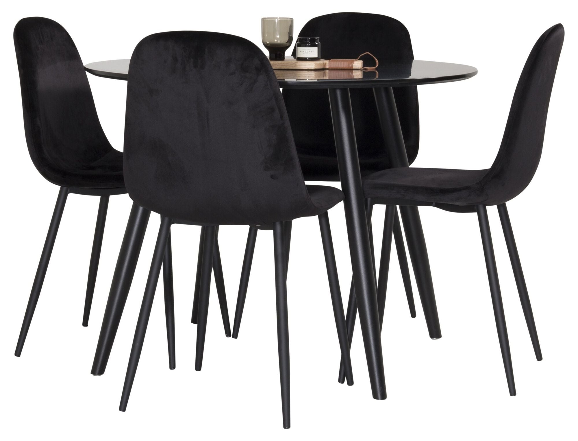 Venture Home Plaza Runt Matbord - Svart / Svart - ø100*H75 +Polar Spisebordsstol - Black legs / Black Velvet _4