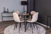 Venture Home Plaza Runt Matbord - Svart / Svart - ø100*H75 +Polar Spisebordsstol - Black legs / Beige Velvet _4