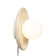 My Store 5 Tivoli white travertine and glass wall lamp with a circular disc design and spherical bulb