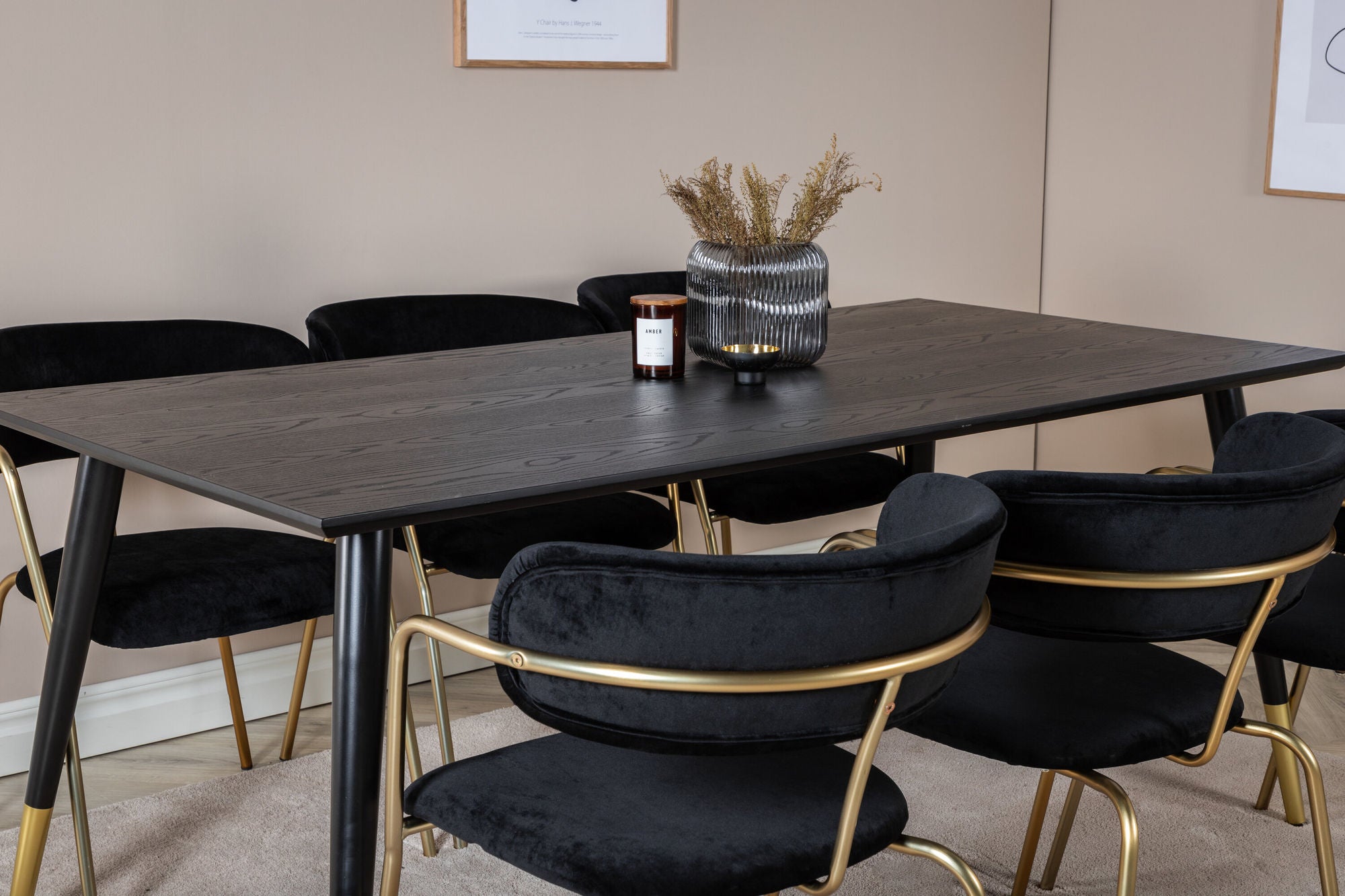 Venture Home Dipp spisebord - 180*90cm - Black / Black Brass+Arrow armchair - Brass Legs - Black Velvet_6