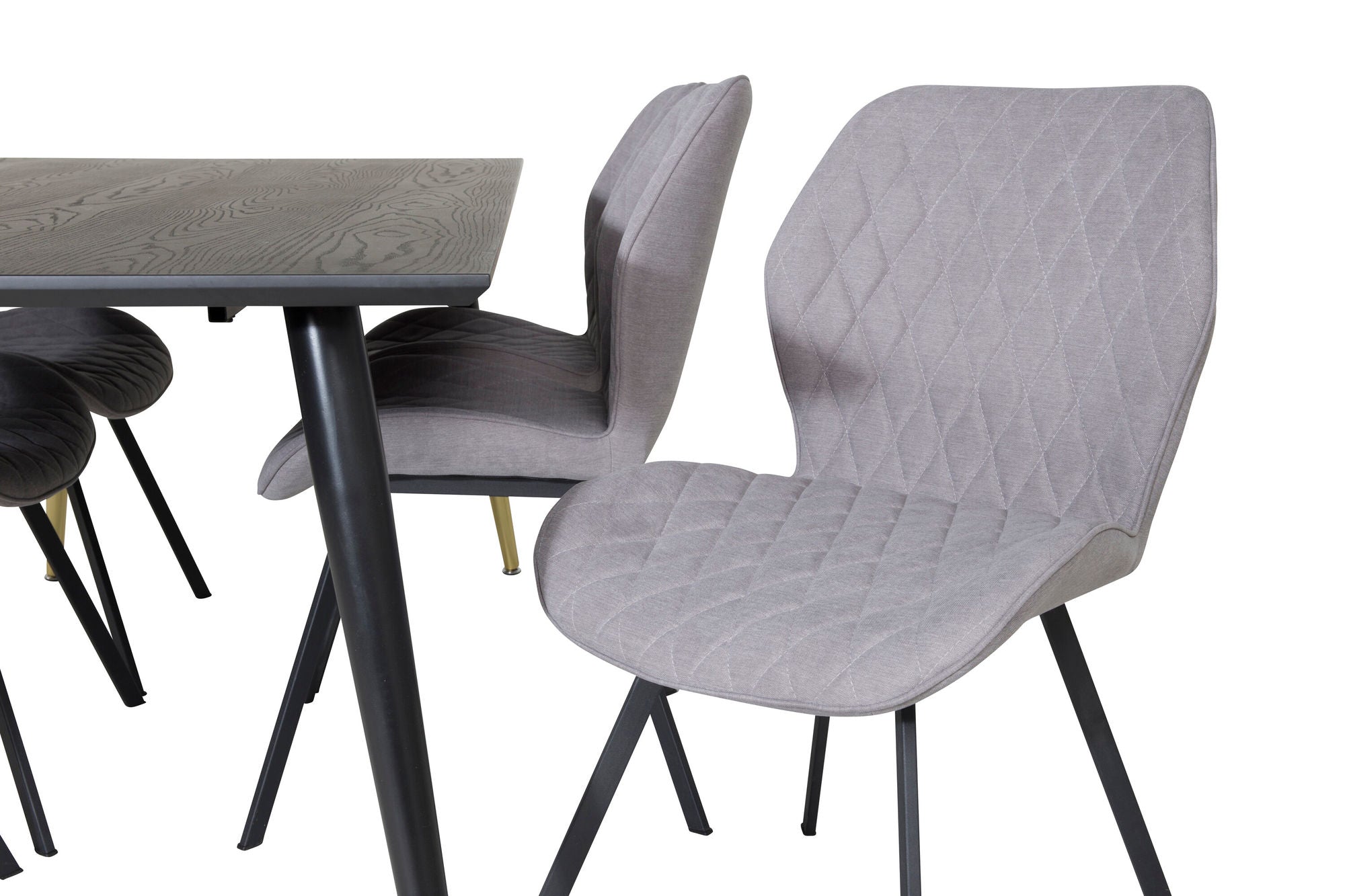 Venture Home Dipp spisebord - 180*90cm - Black / Black Brass+Gemma Spisebordsstol - Black Legs - Grey Fabric_6
