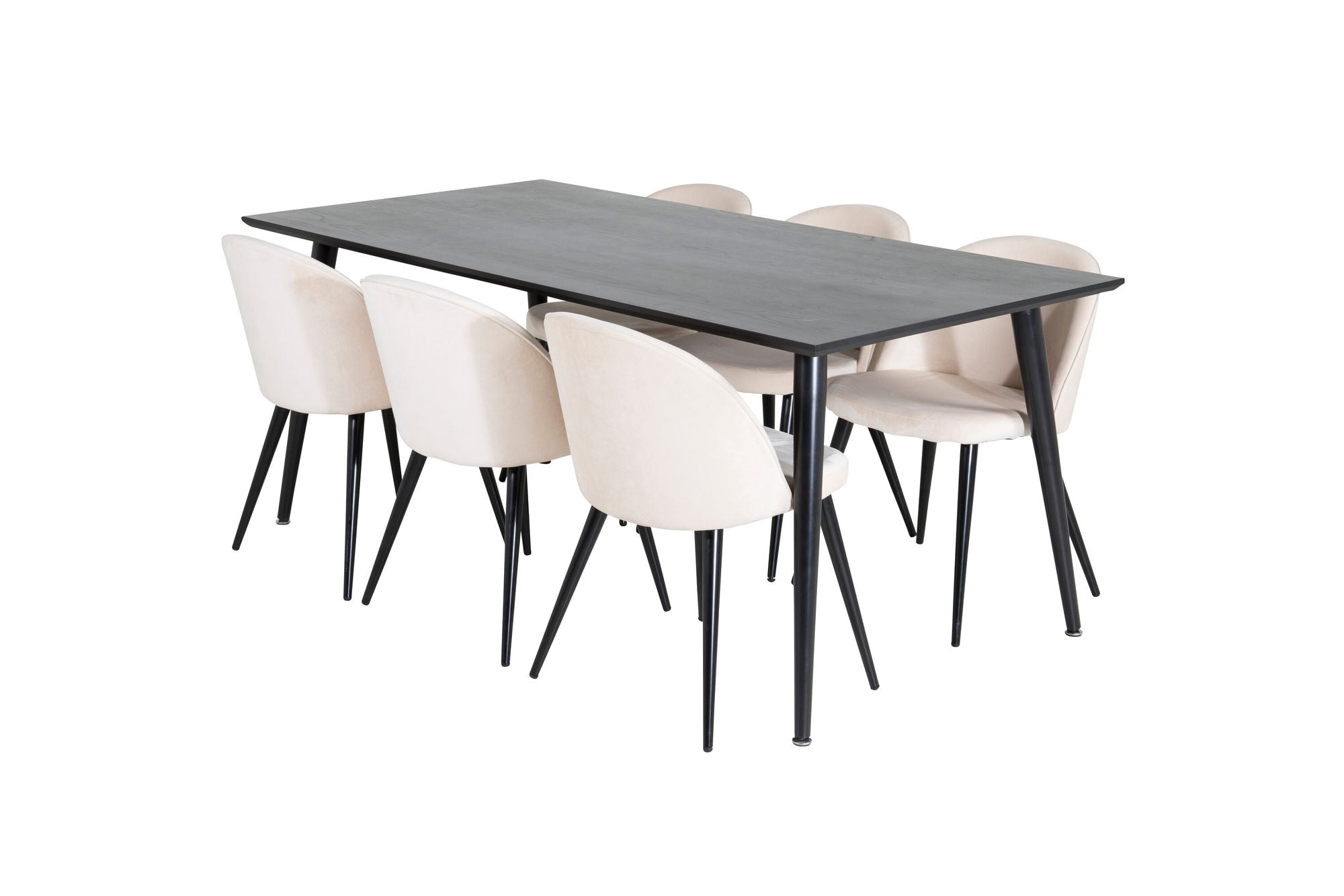 Venture Home Dipp spisebord - 180*90cm - Black Veneer / all black legs +Velvet Spisebordsstol - Beige / Black_6