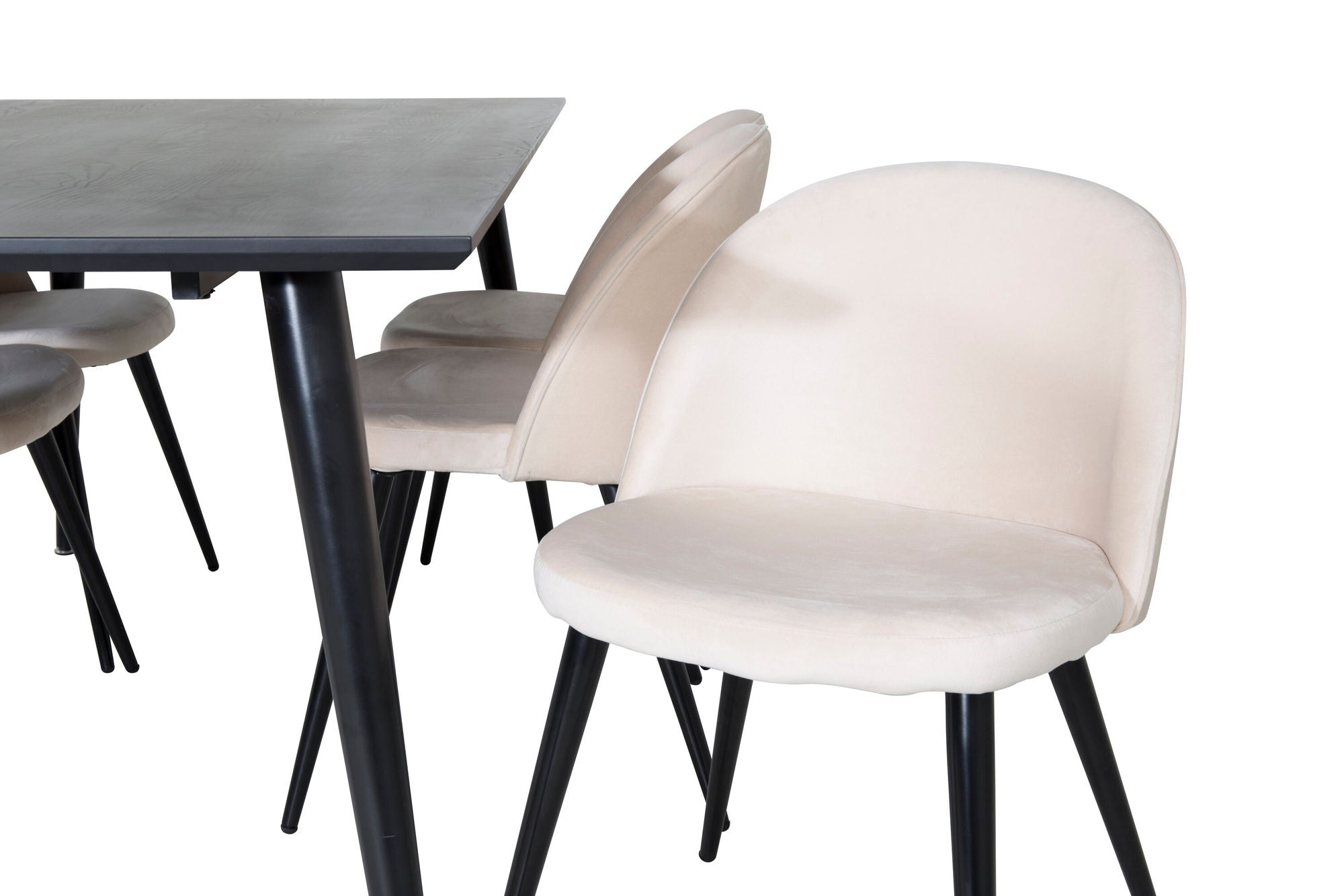 Venture Home Dipp spisebord - 180*90cm - Black Veneer / all black legs +Velvet Spisebordsstol - Beige / Black_6