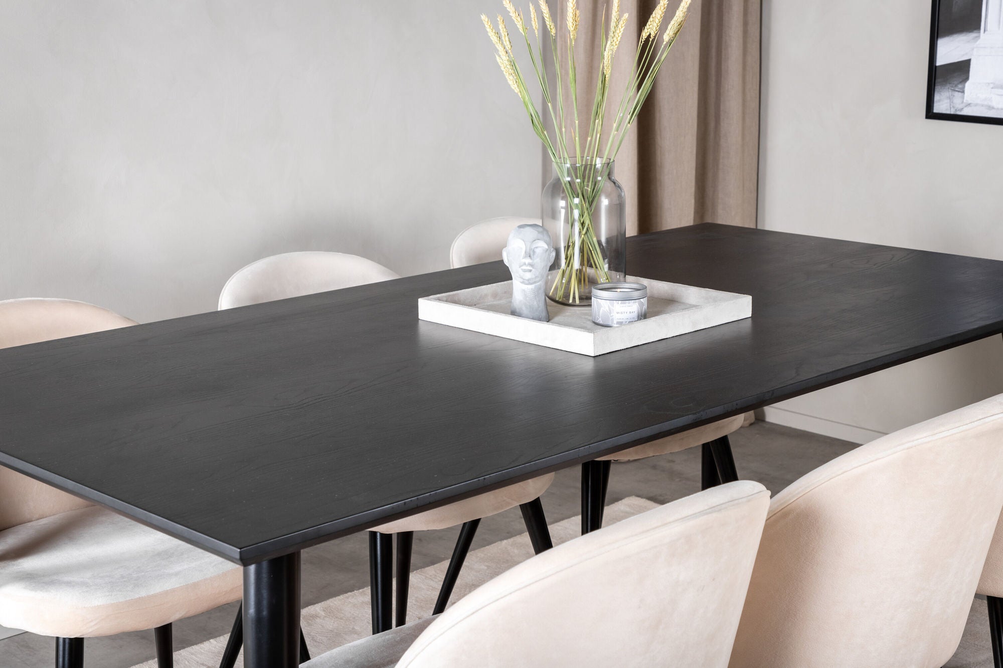 Venture Home Dipp spisebord - 180*90cm - Black Veneer / all black legs +Velvet Spisebordsstol - Beige / Black_6
