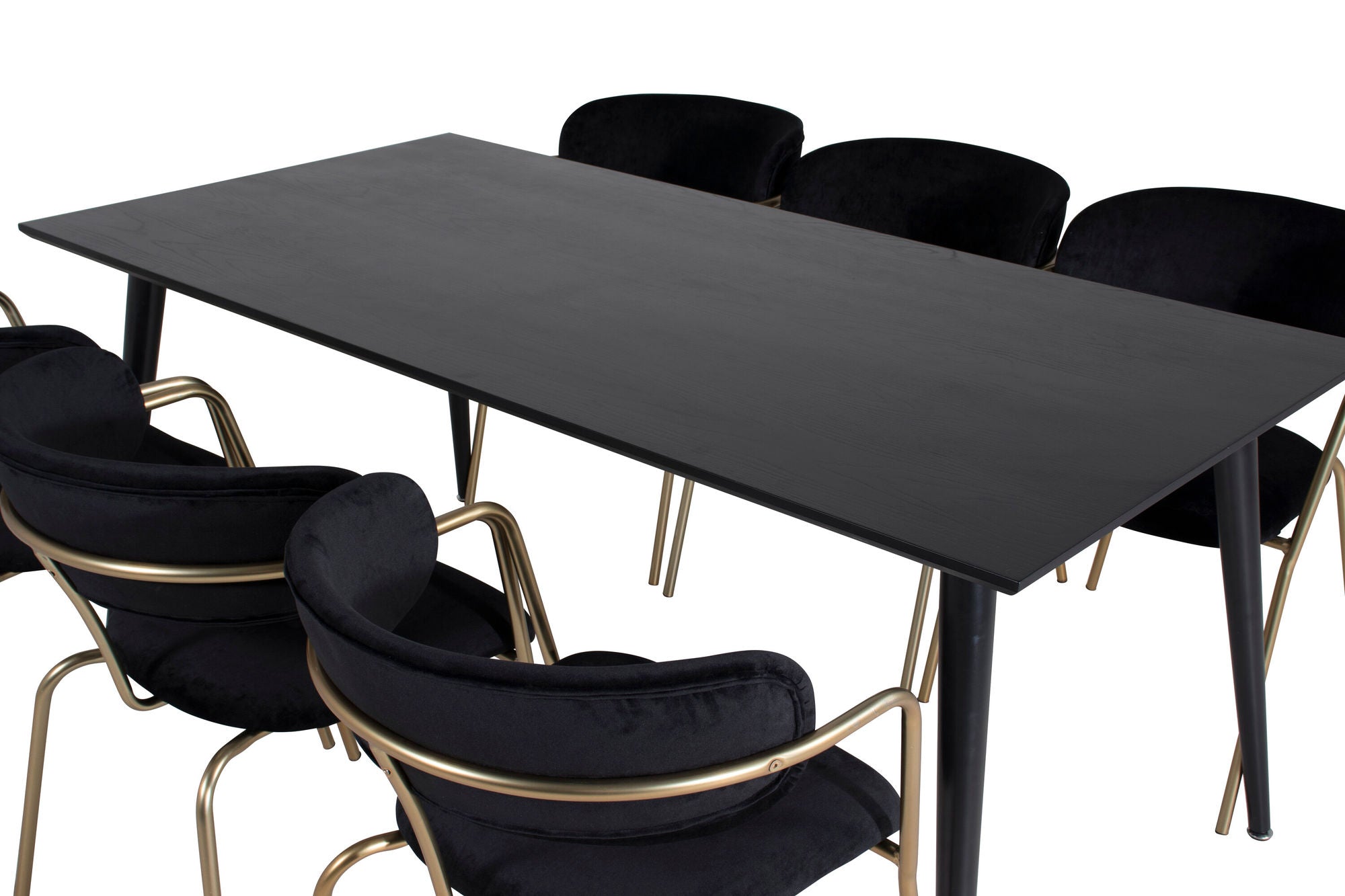 Venture Home Dipp spisebord - 180*90cm - Black Veneer / all black legs +Arrow armchair - Brass Legs - Black Velvet_6