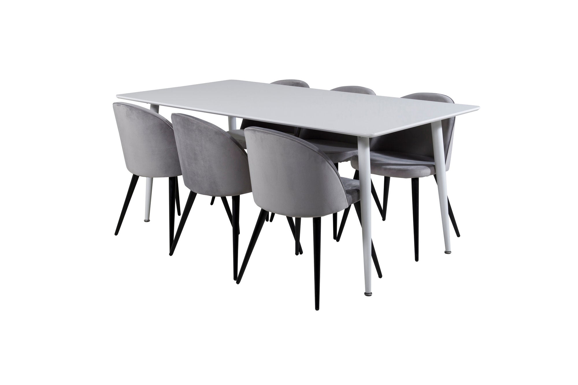 Venture Home Polar spisebord 180 cm - White top / White Legs+Velvet Spisebordsstol - Light Grey / Black_6