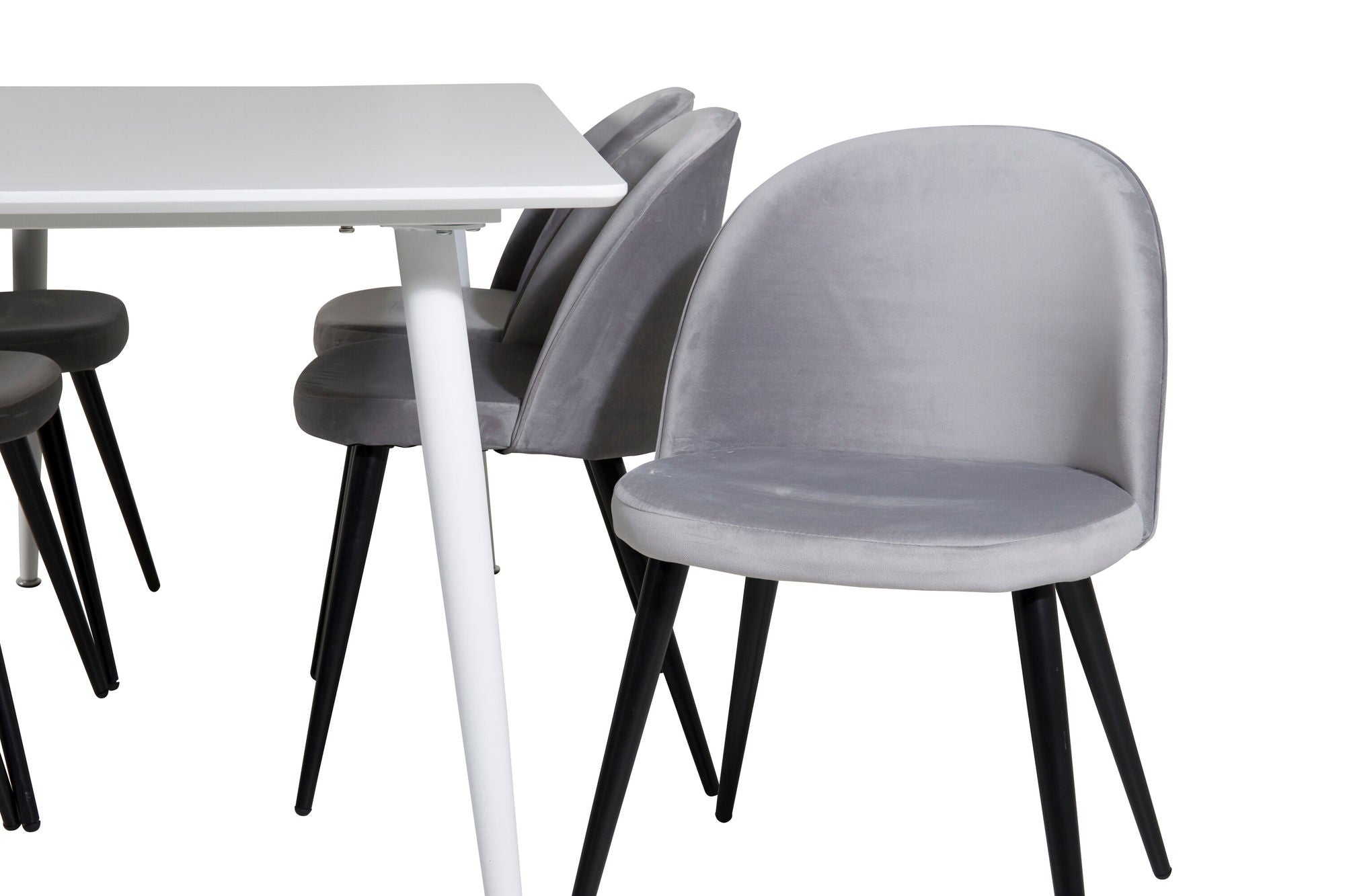 Venture Home Polar spisebord 180 cm - White top / White Legs+Velvet Spisebordsstol - Light Grey / Black_6