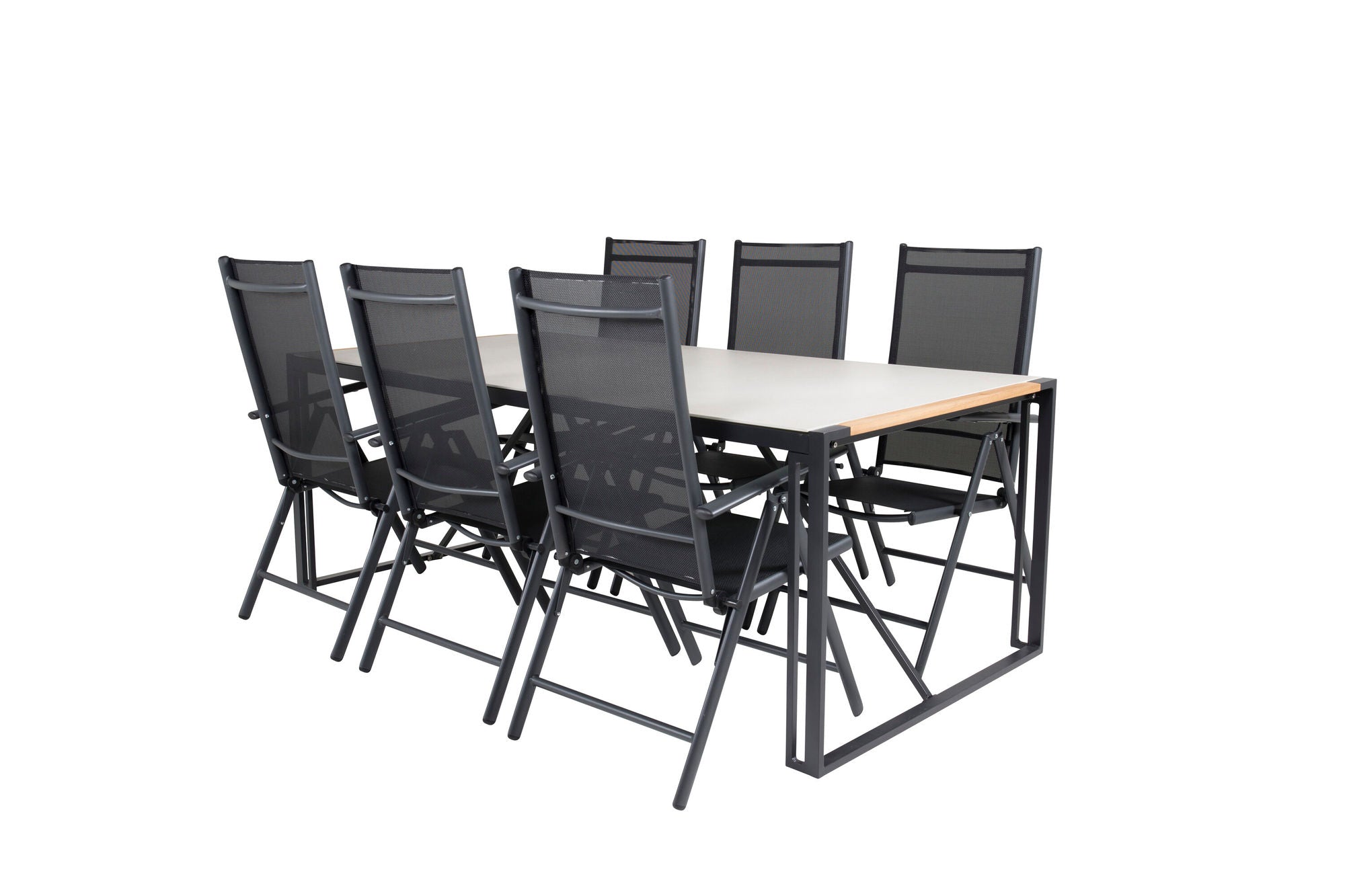 Venture Home Texas spisebord 200*100 - Black Alu / Teak / Grey Spray stone+Break 5:pos Cha