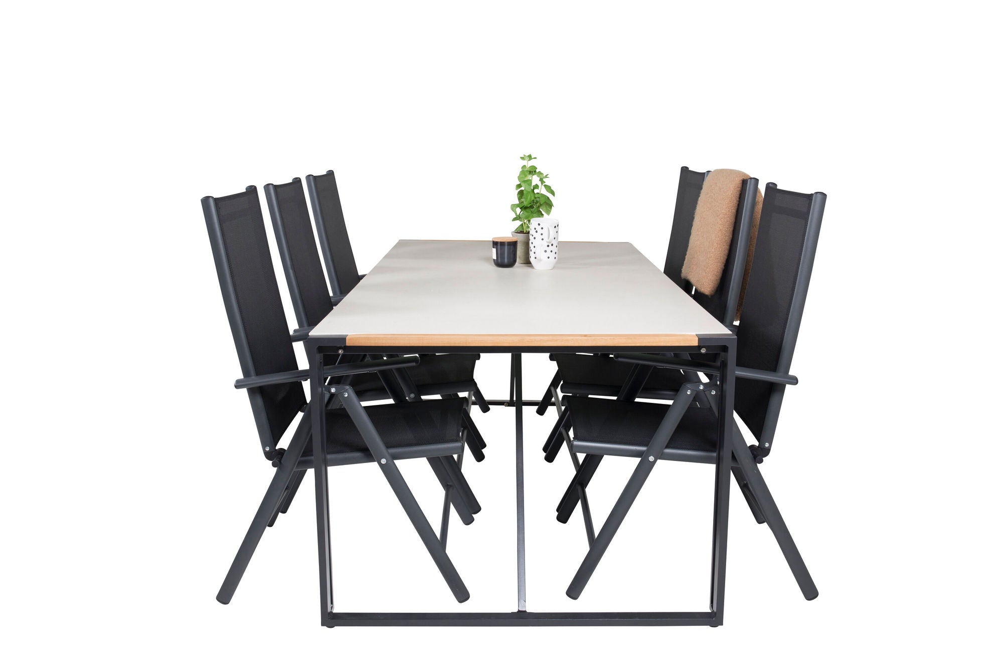 Venture Home Texas spisebord 200*100 - Black Alu / Teak / Grey Spray stone+Break 5:pos Cha