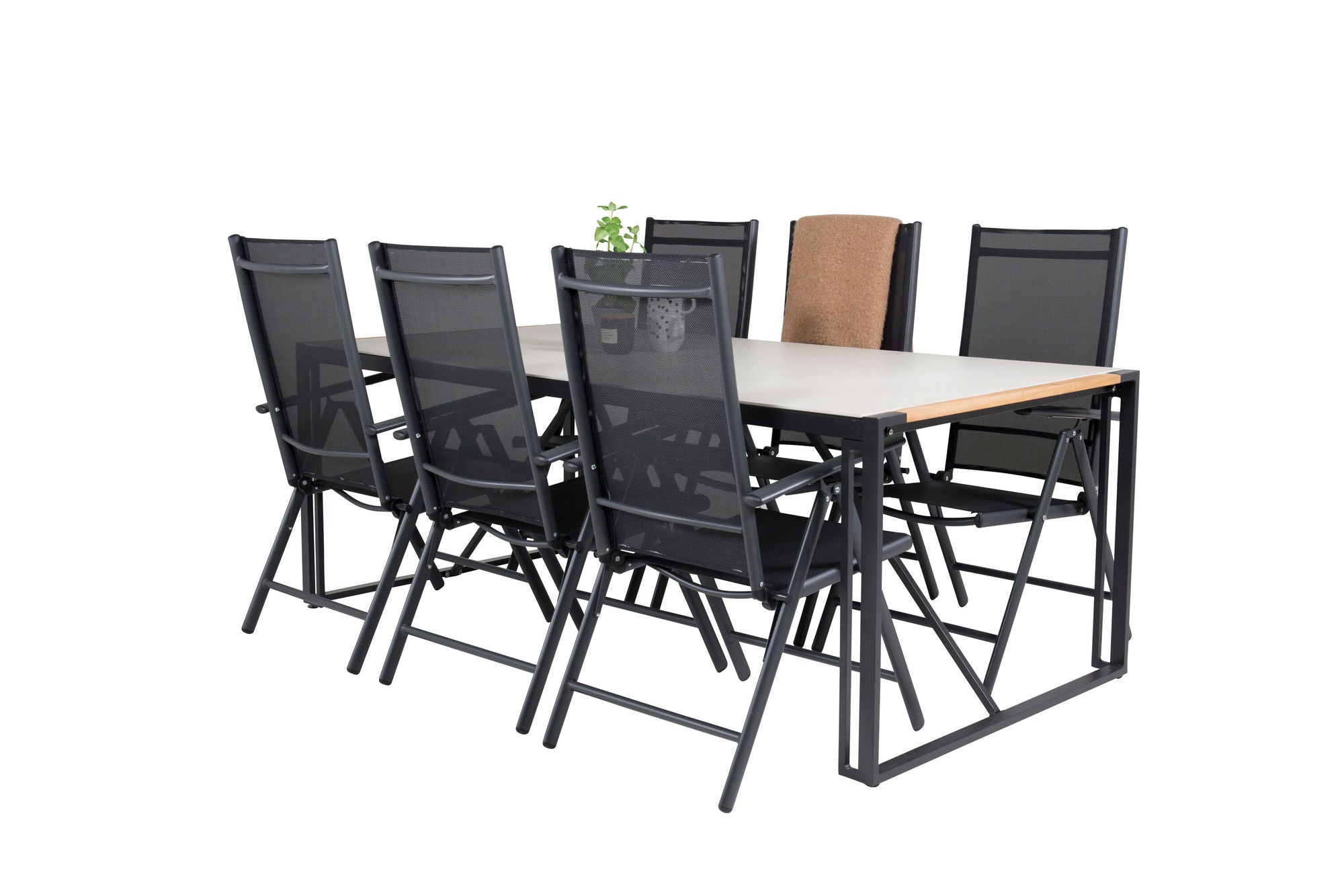 Venture Home Texas spisebord 200*100 - Black Alu / Teak / Grey Spray stone+Break 5:pos Cha