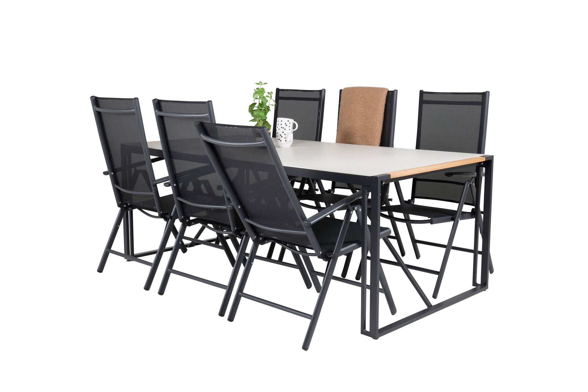 Venture Home Texas spisebord 200*100 - Black Alu / Teak / Grey Spray stone+Break 5:pos Cha