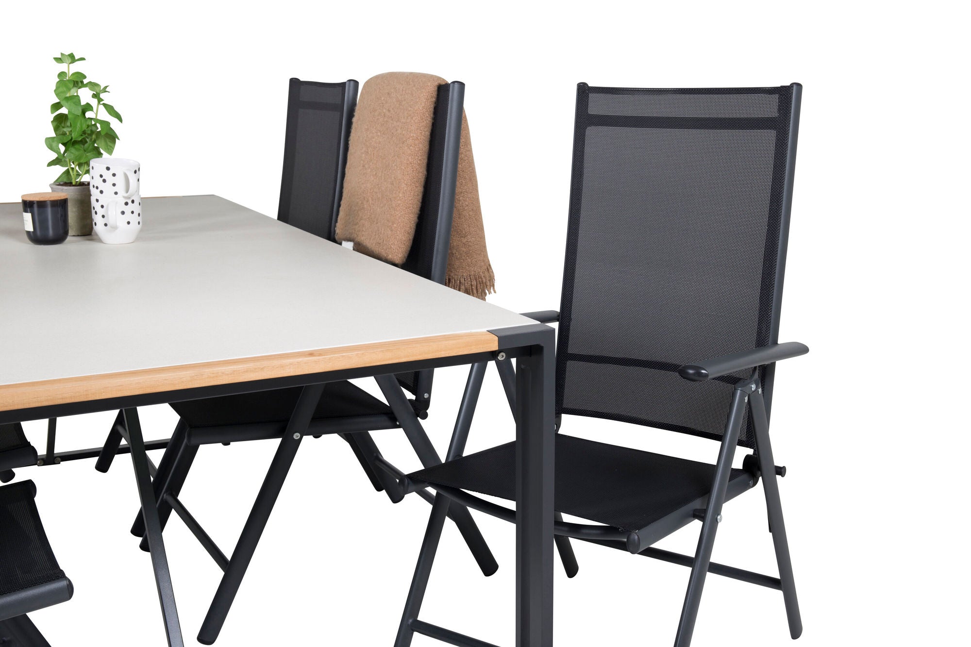 Venture Home Texas spisebord 200*100 - Black Alu / Teak / Grey Spray stone+Break 5:pos Cha