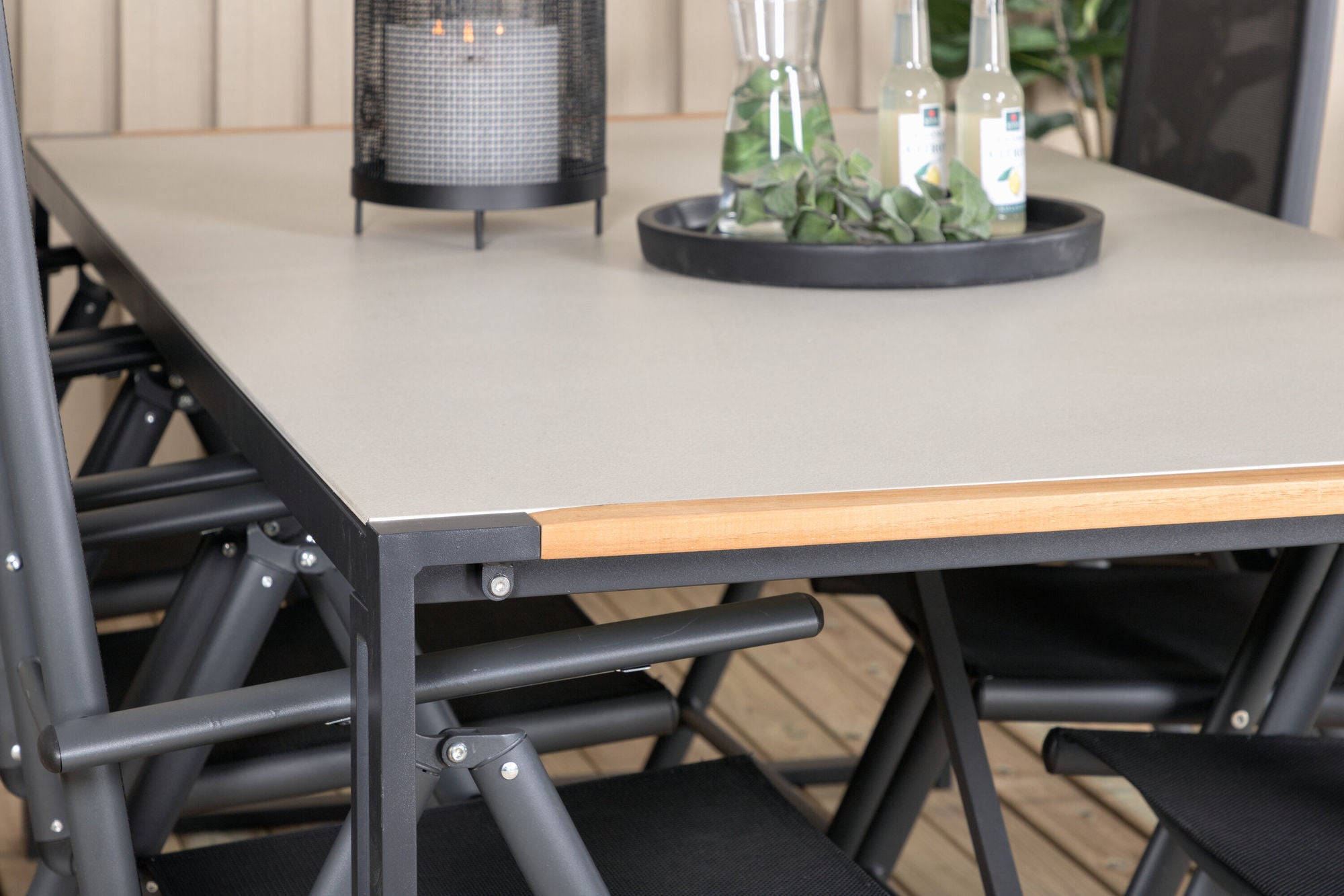 Venture Home Texas spisebord 200*100 - Black Alu / Teak / Grey Spray stone+Break 5:pos Cha