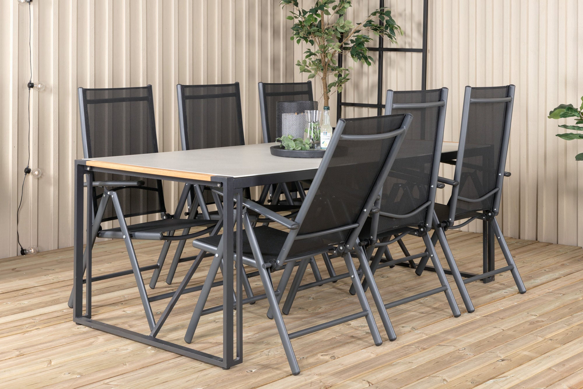 Venture Home Texas spisebord 200*100 - Black Alu / Teak / Grey Spray stone+Break 5:pos Cha