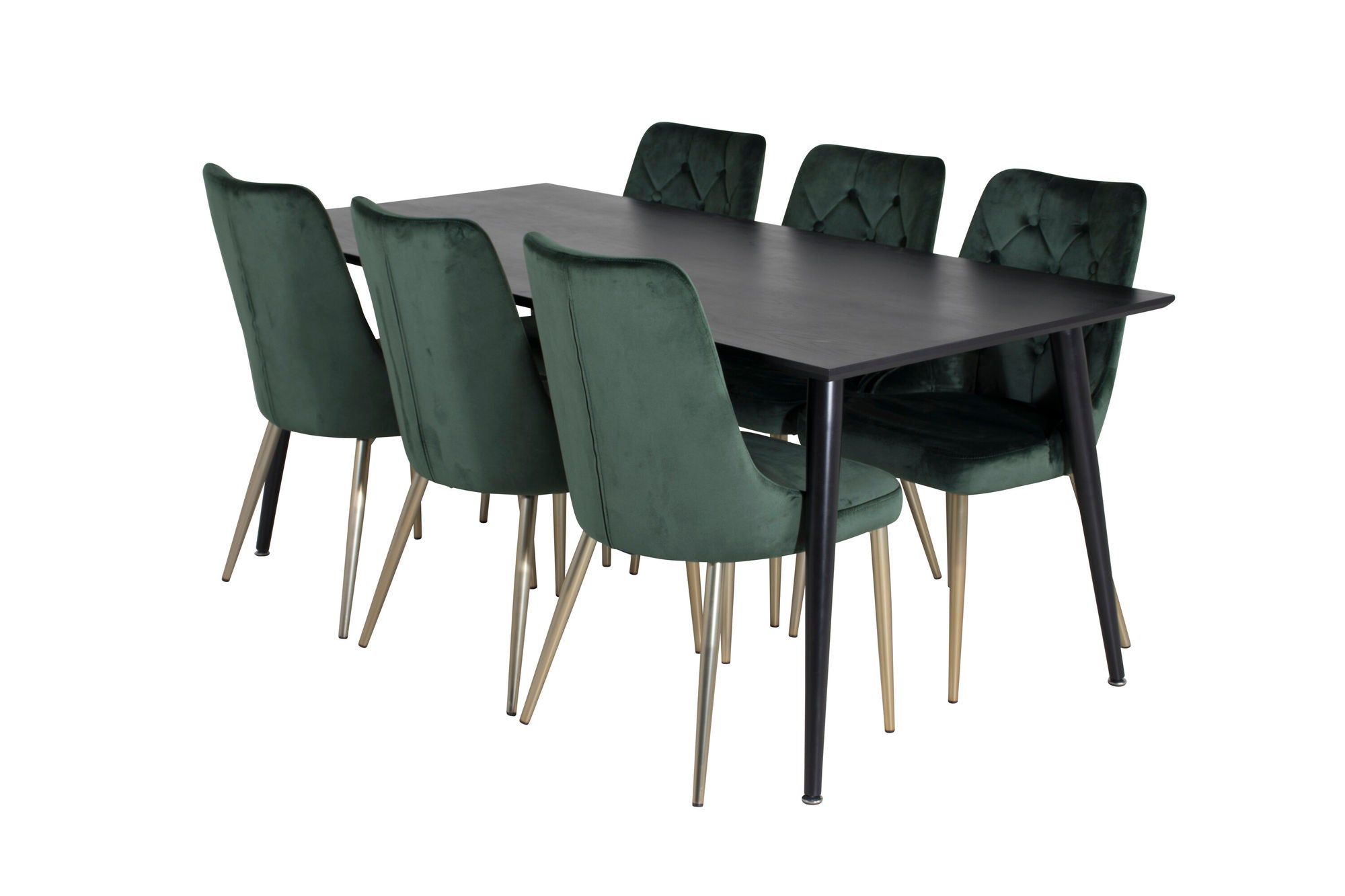 Venture Home Dipp spisebord - 180*90cm - Black Veneer / all black legs +Velvet Deluxe Spisebordsstol - Green / Brass_6