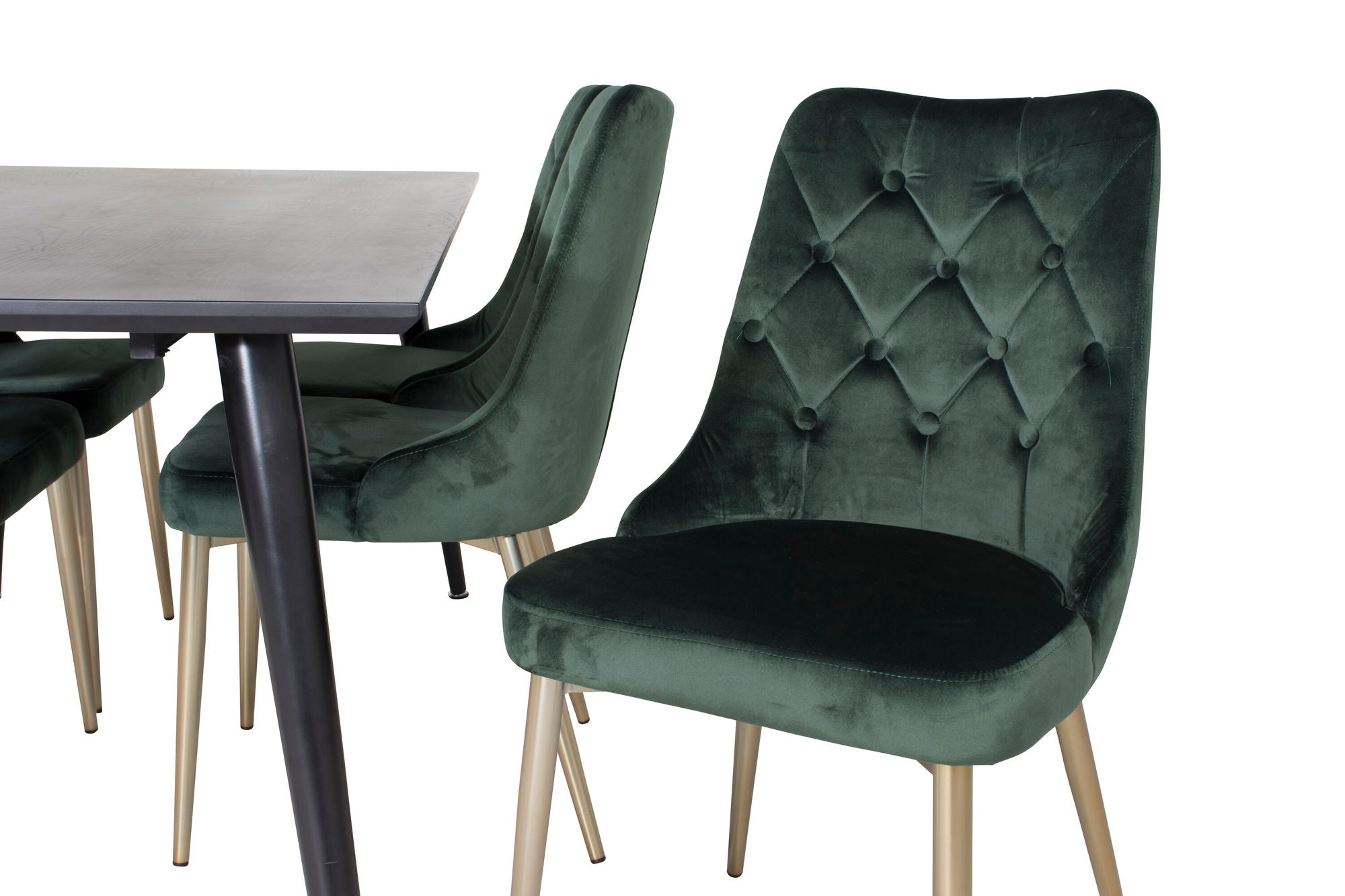 Venture Home Dipp spisebord - 180*90cm - Black Veneer / all black legs +Velvet Deluxe Spisebordsstol - Green / Brass_6