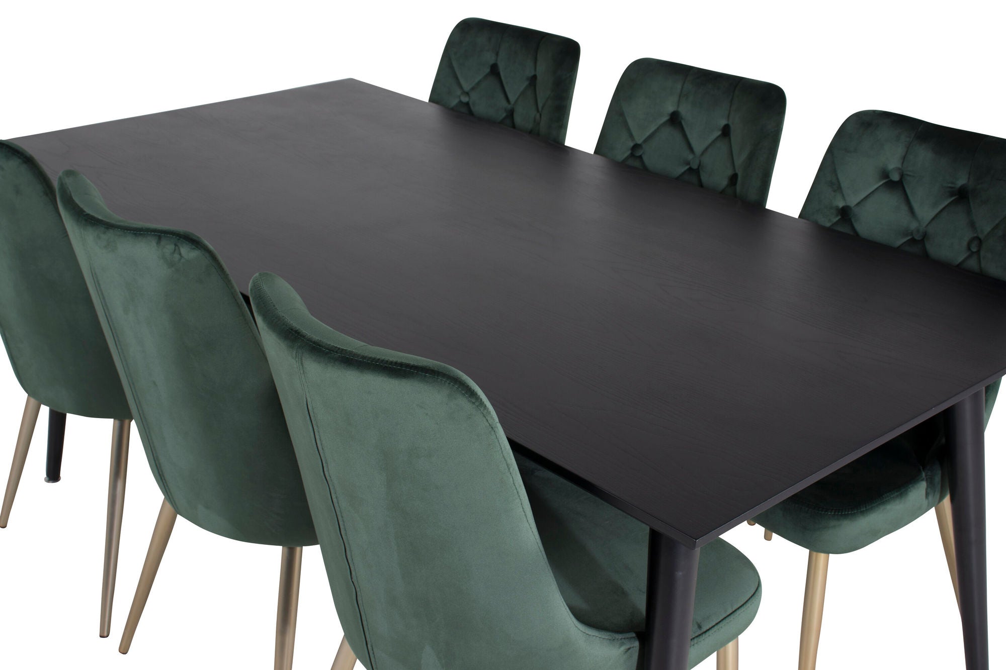 Venture Home Dipp spisebord - 180*90cm - Black Veneer / all black legs +Velvet Deluxe Spisebordsstol - Green / Brass_6