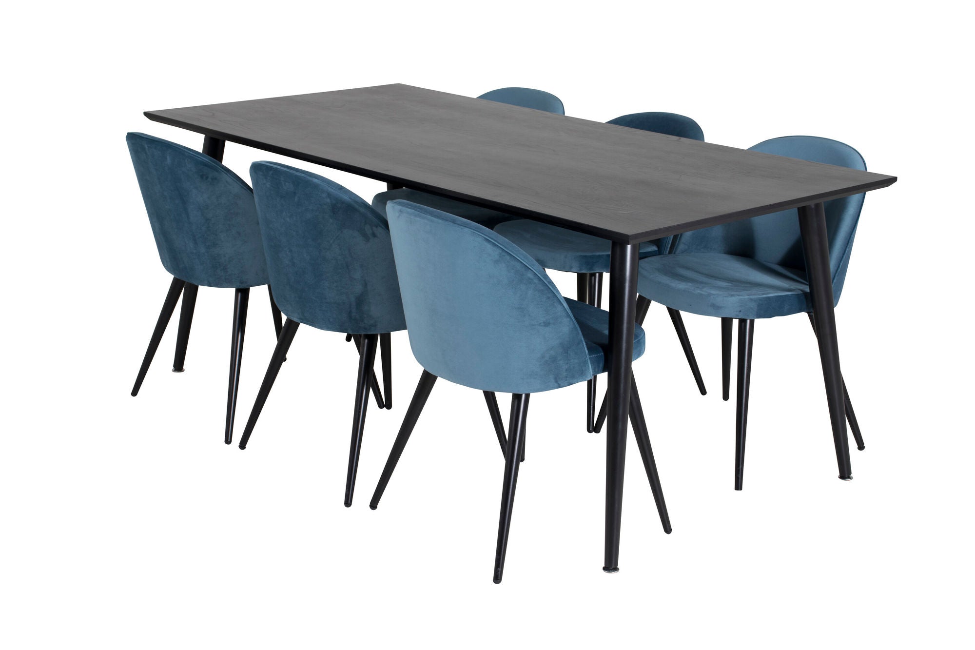 Venture Home Dipp spisebord - 180*90cm - Black Veneer / all black legs +Velvet Spisebordsstol - Blue / Black_6