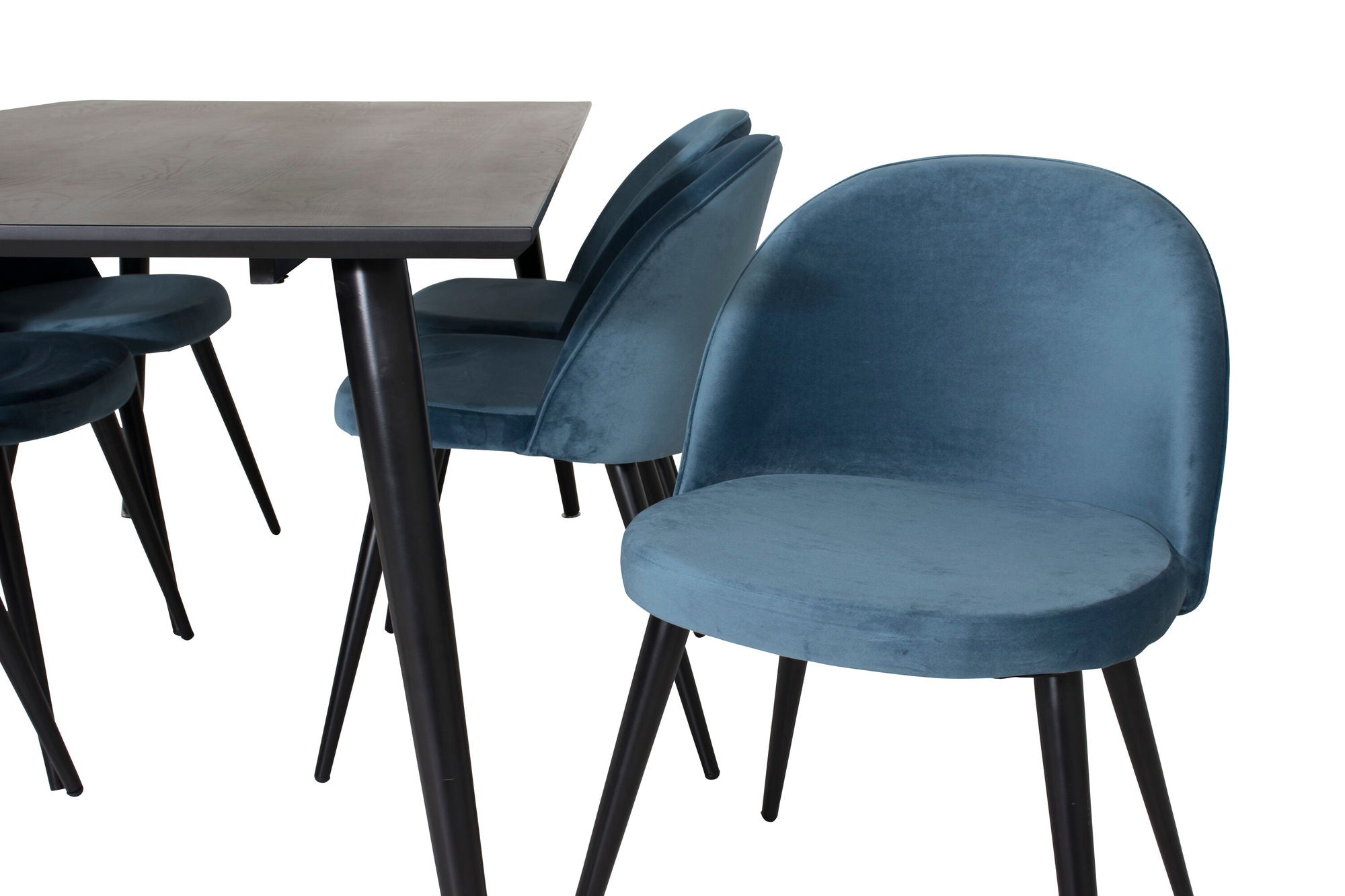 Venture Home Dipp spisebord - 180*90cm - Black Veneer / all black legs +Velvet Spisebordsstol - Blue / Black_6