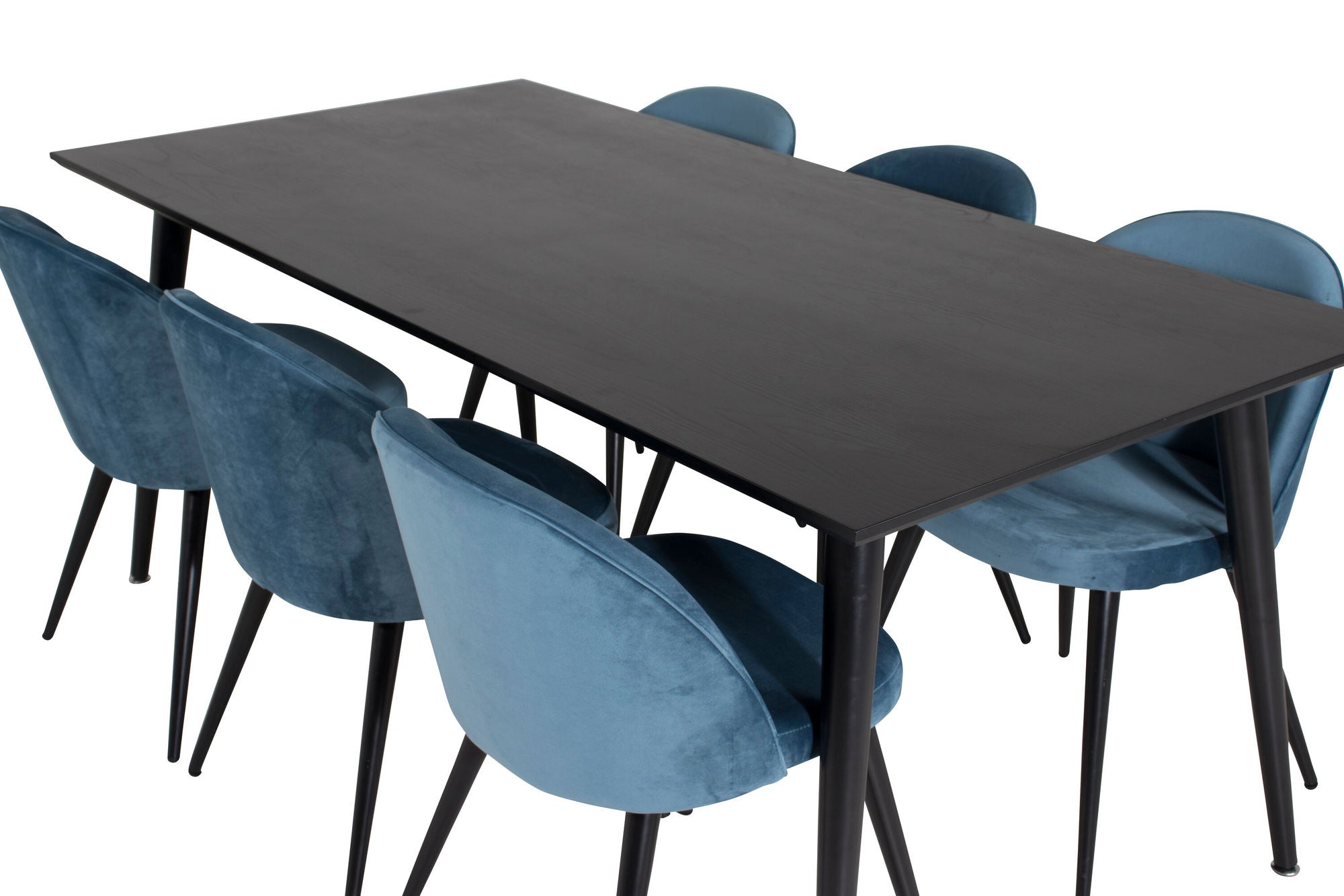 Venture Home Dipp spisebord - 180*90cm - Black Veneer / all black legs +Velvet Spisebordsstol - Blue / Black_6