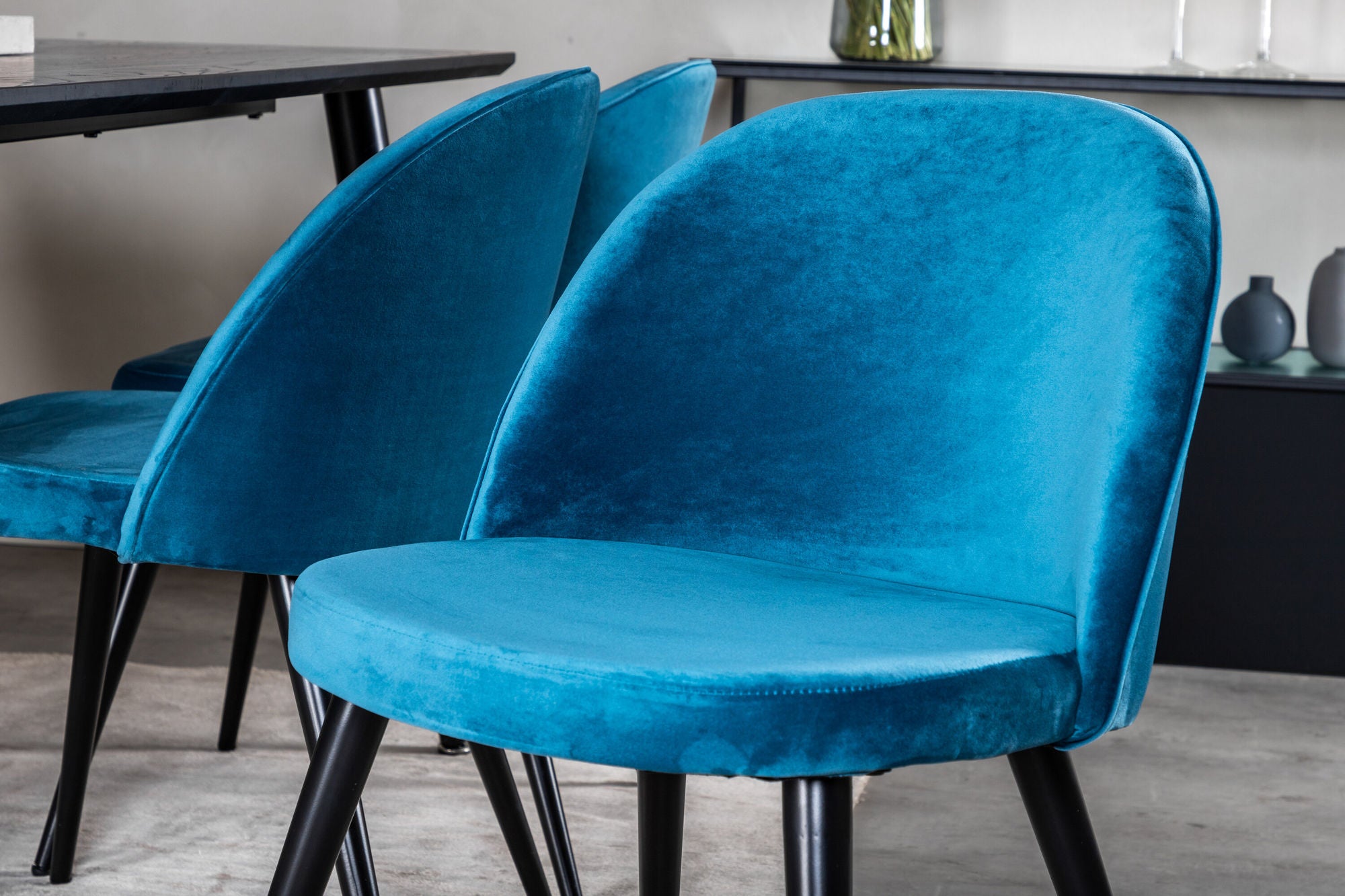 Venture Home Dipp spisebord - 180*90cm - Black Veneer / all black legs +Velvet Spisebordsstol - Blue / Black_6