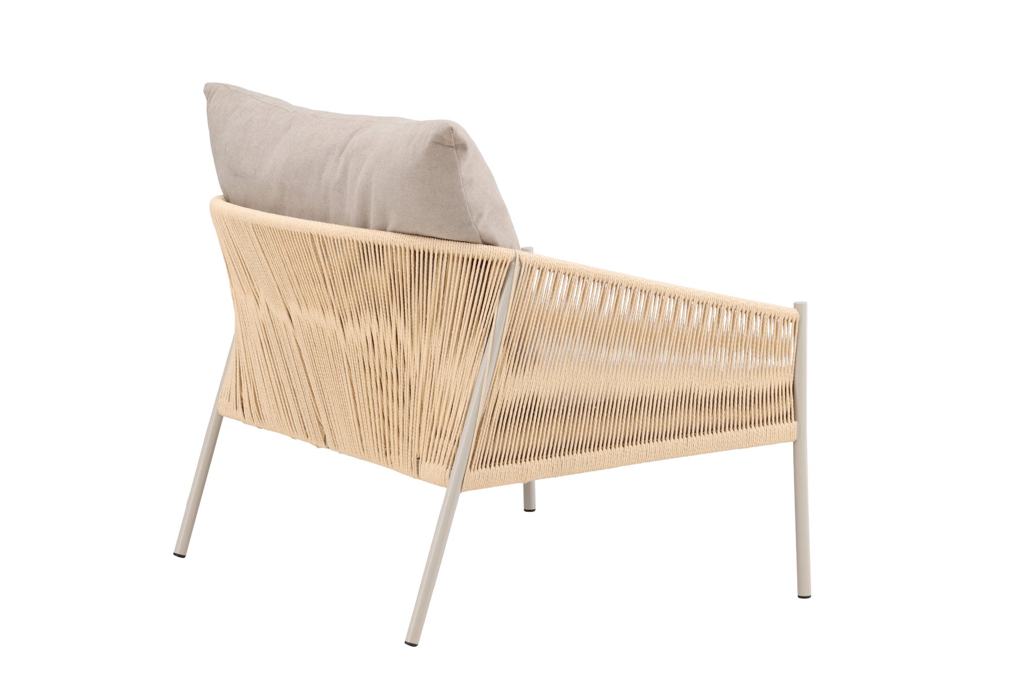 Vind Louie Lounge stol - Beige Steel Frame / Rope Beige Linen Fabric