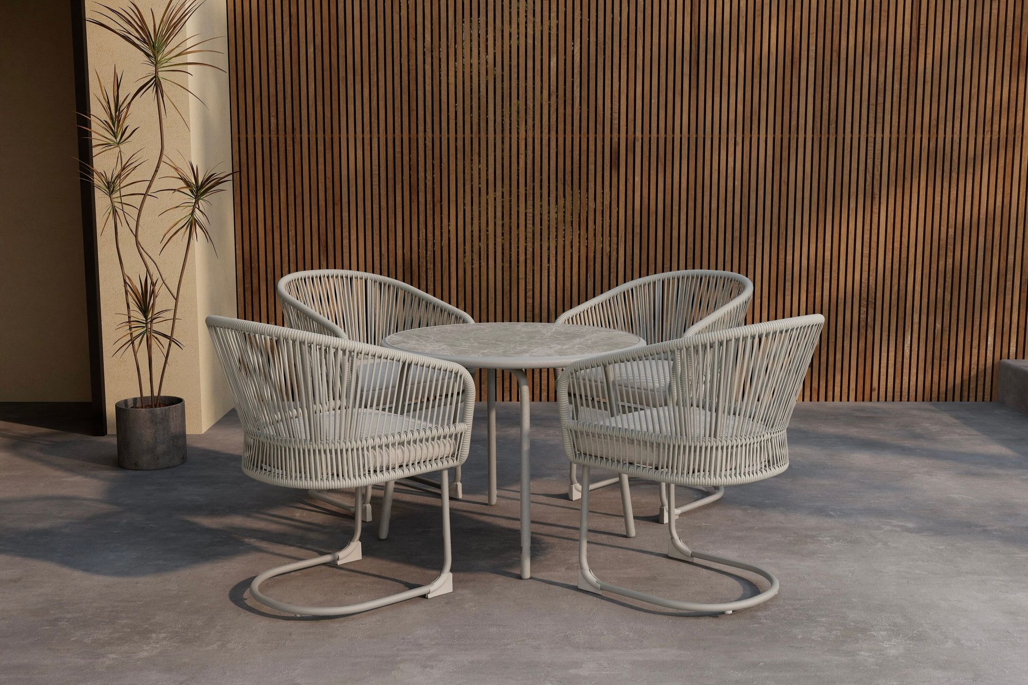 Venture Home Tilos rund Dining Set 5 pcs - Light Grey Wicker / Beige